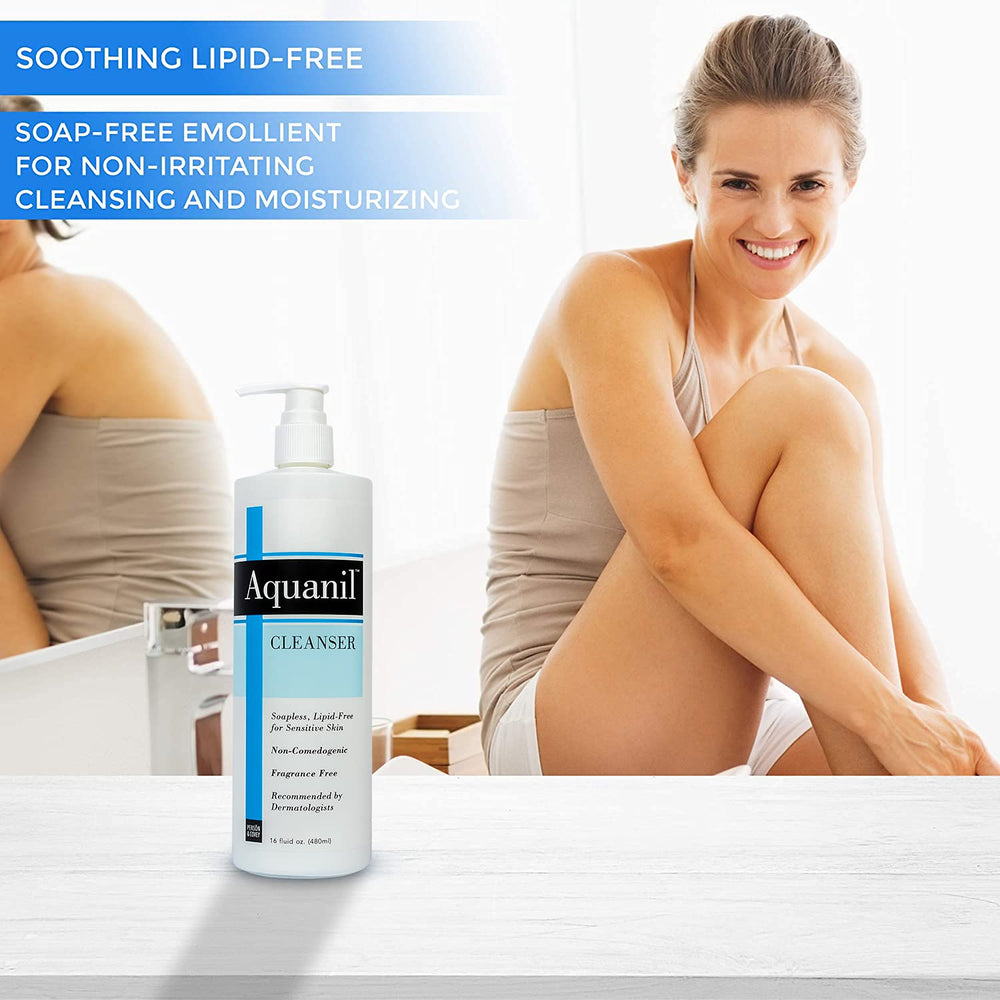 Aquanil Lotion pump bottle 16oz ideal for at-home daily cleansing.