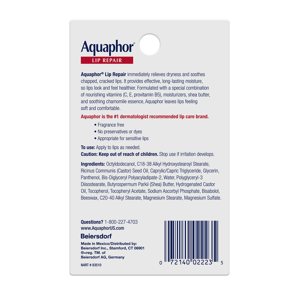 Aquaphor back label close-up showing usage directions and ingredients
