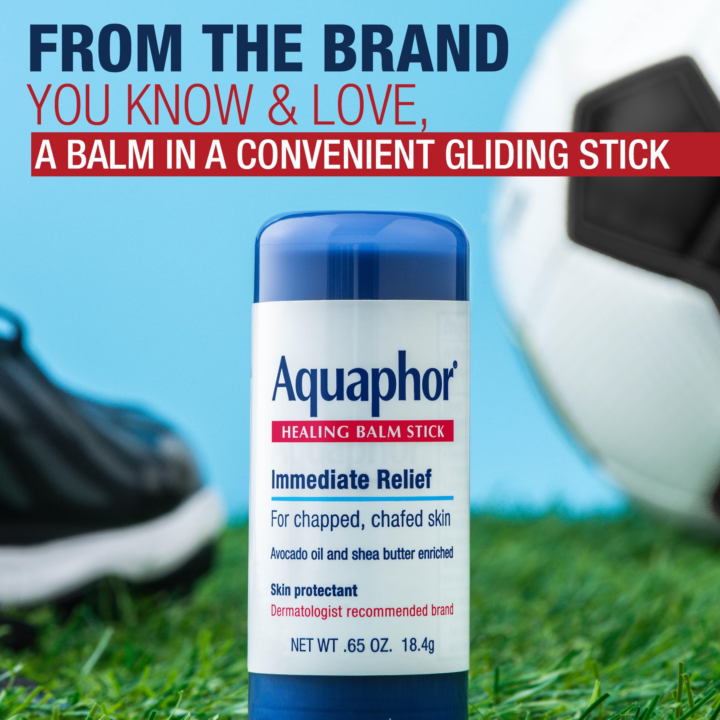 Aquaphor held in hand to show 0.65 oz size and easy one-handed use