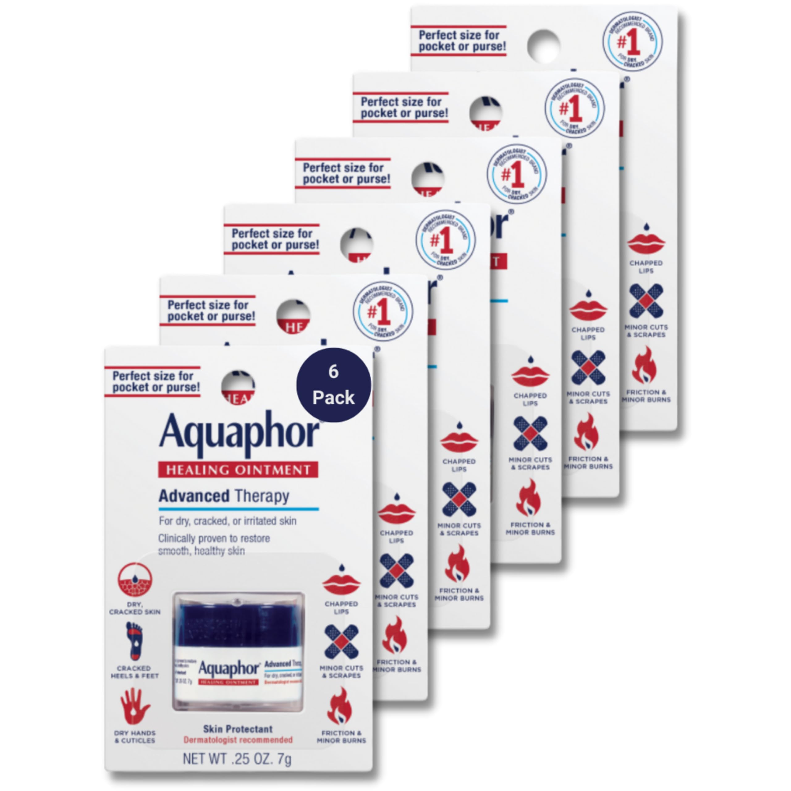 Aquaphor Healing Ointment jar closeup showing compact travel size skincare solution.