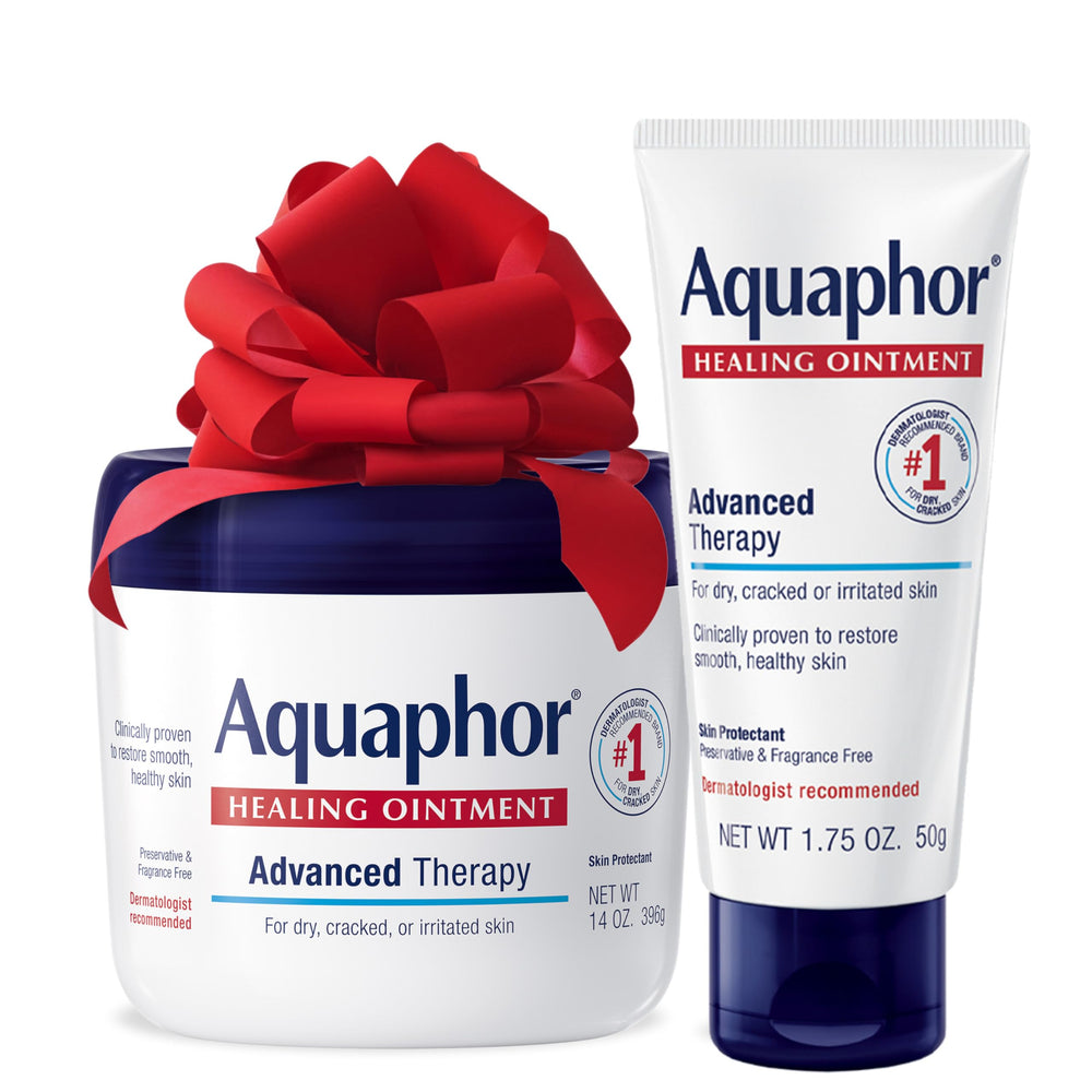 Aquaphor Healing Ointment 14oz jar close-up for dry skin relief.
