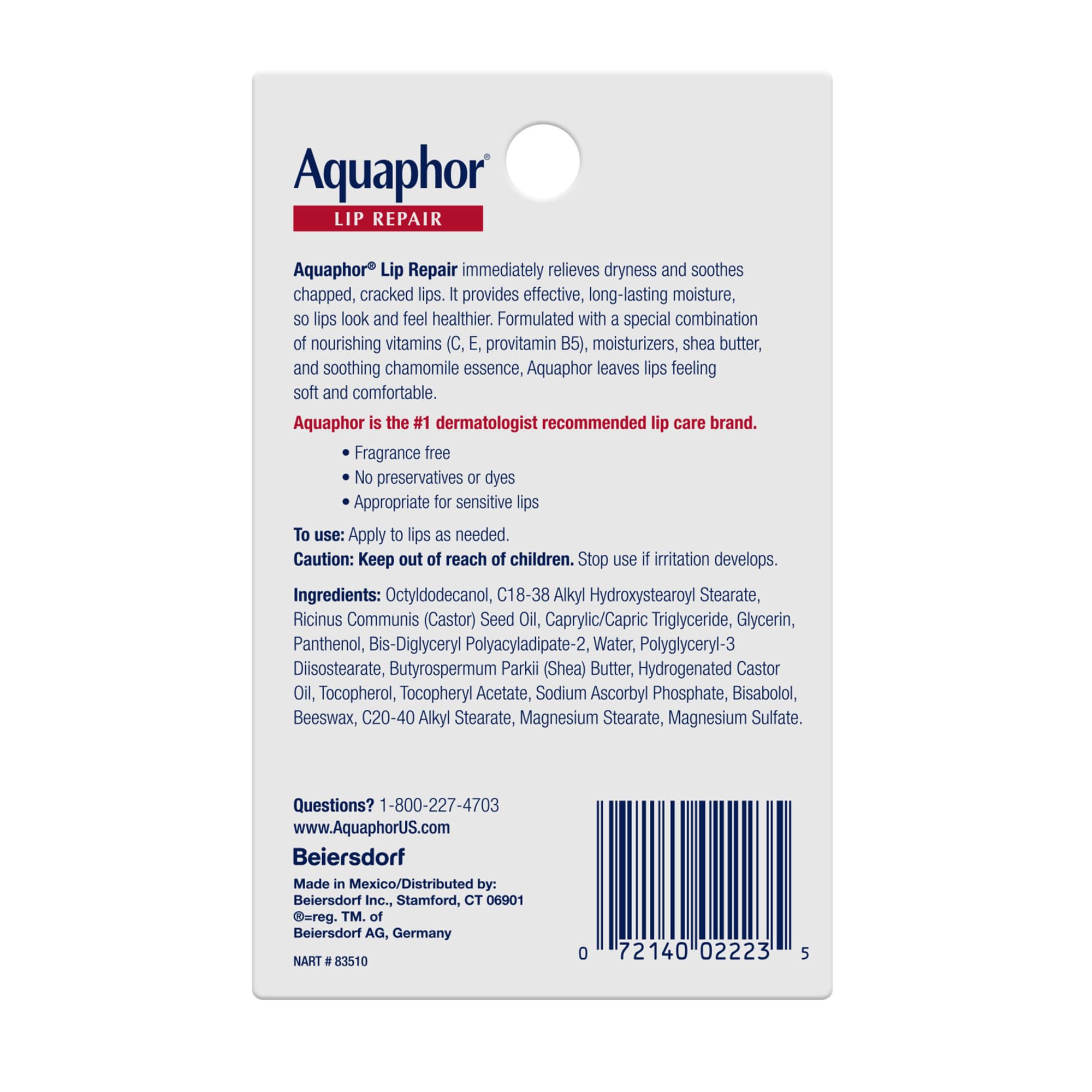 Aquaphor ingredient close-up featuring shea butter and chamomile benefits