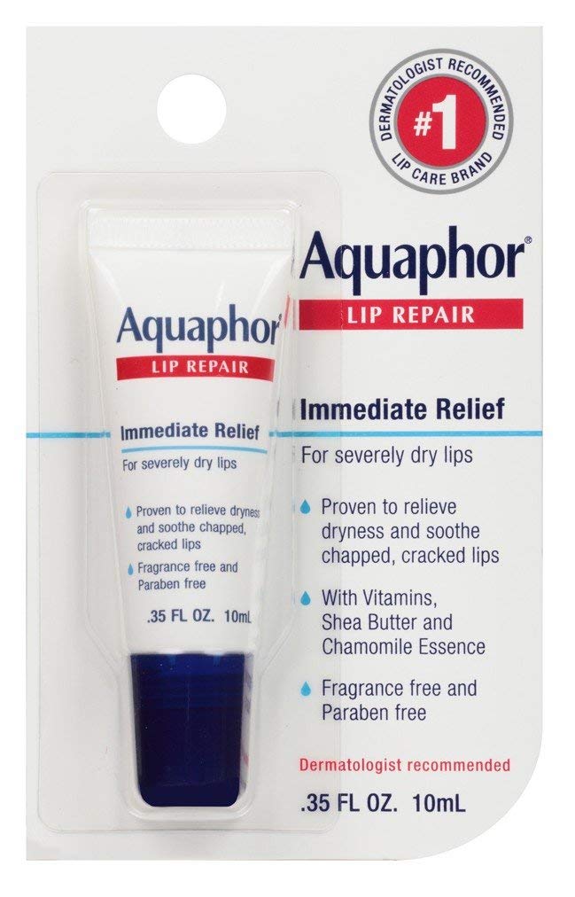 Aquaphor Lip Repair pack of six 0.35 oz tubes for dry lips, soothing nourishment