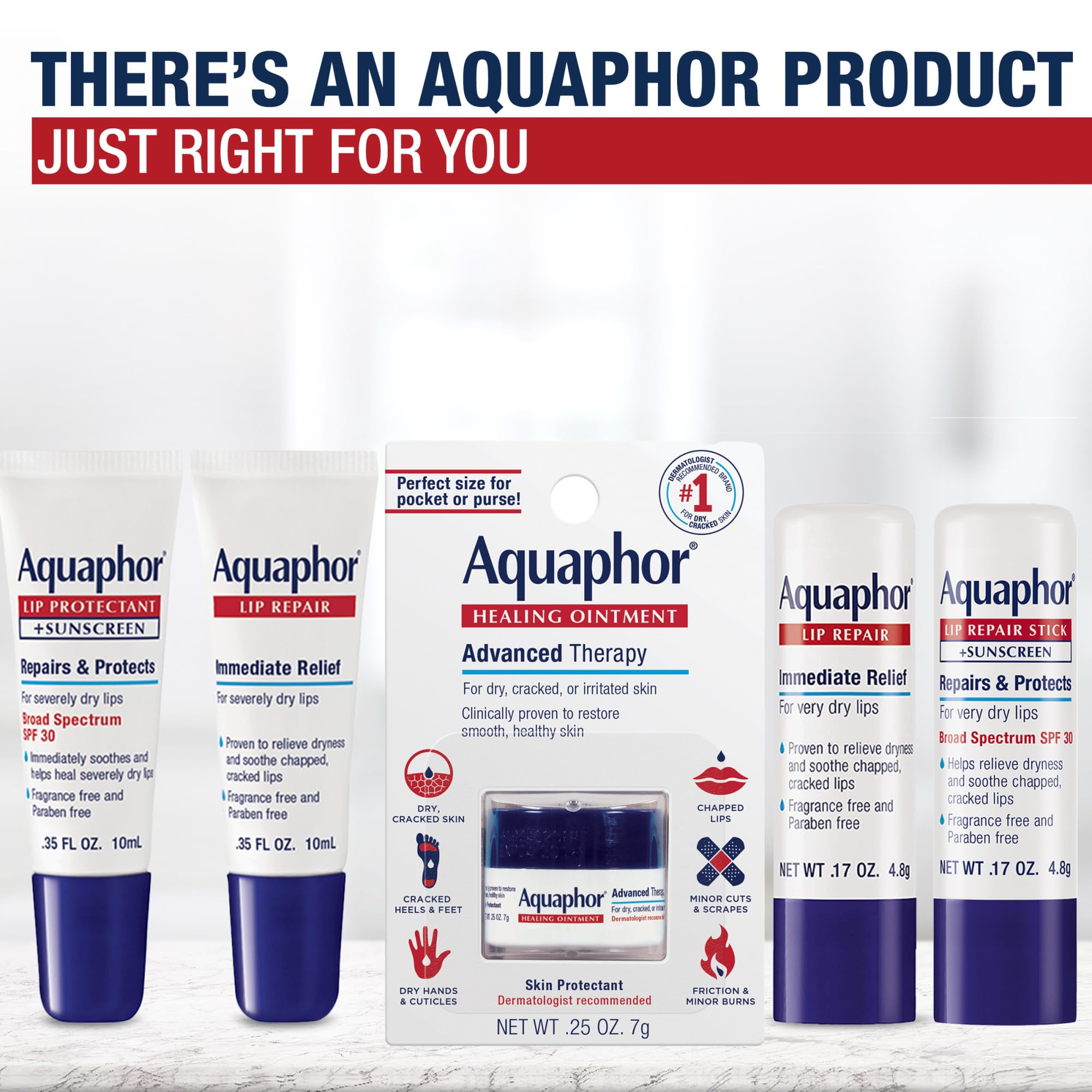 Aquaphor two tubes inside a travel pouch for on-the-go lip care