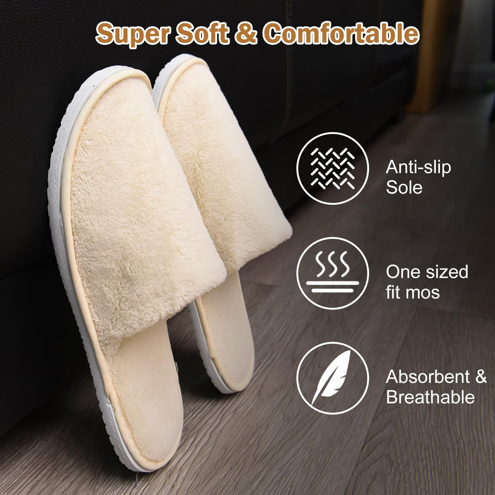 AQUEENLY unisex guest slippers showing size-fit for homes and hotels