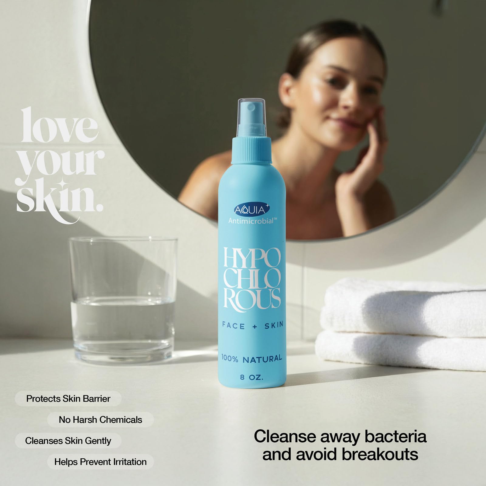 Aquia bottle placed beside other skincare for routine integration