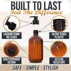 Aquue amber dispenser on a kitchen counter with soap for quick refills.
