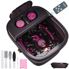 Aqvesane collapsible foot bath remote control view for convenient heat and timer adjustments.