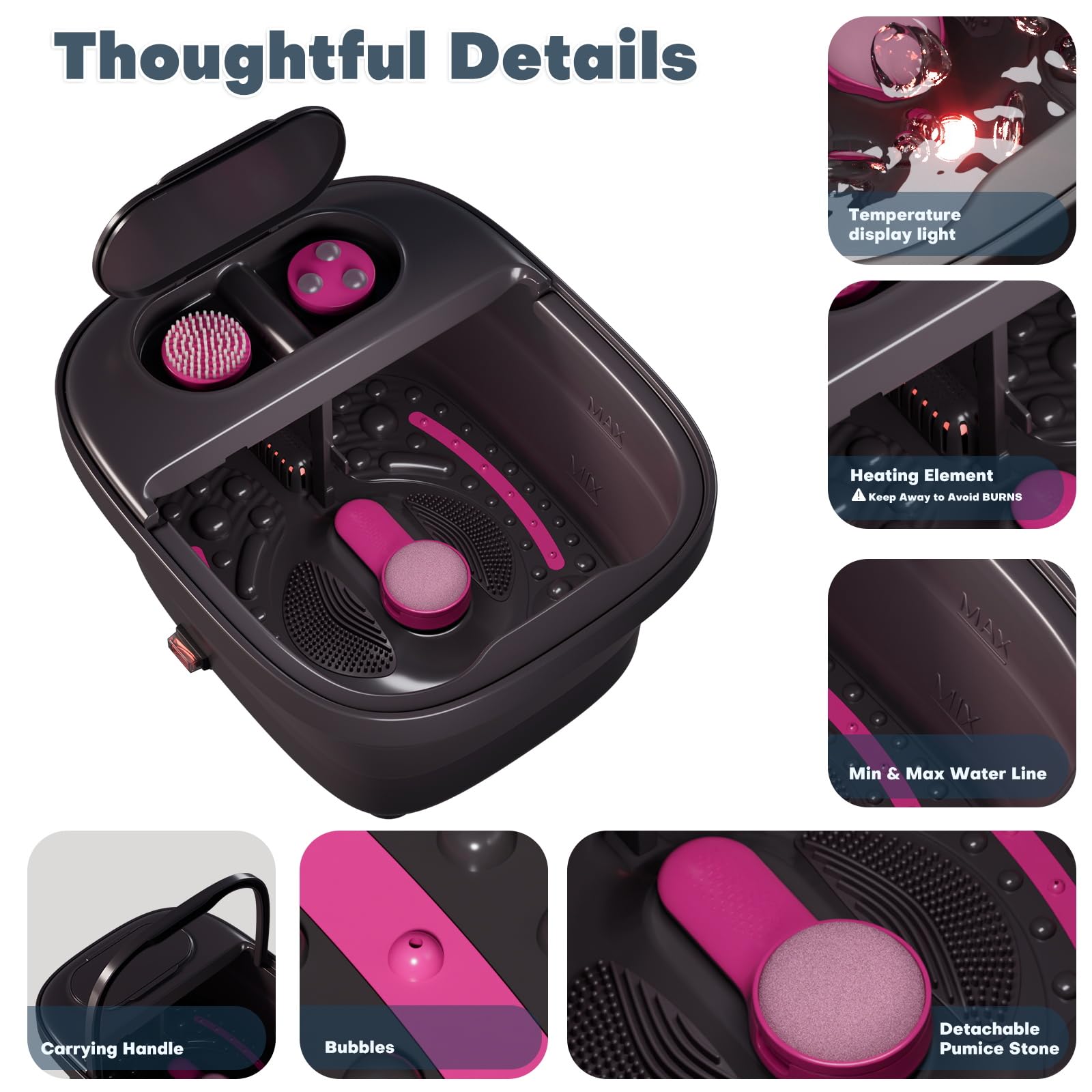 Aqvesane foot spa with handle for easy movement and placement.