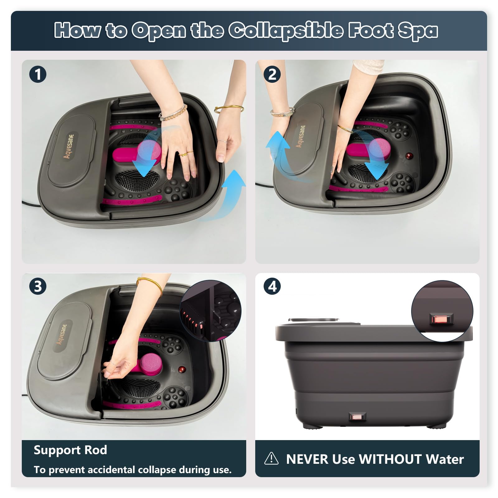 Aqvesane foot spa showing red and blue lights for a calming soak.