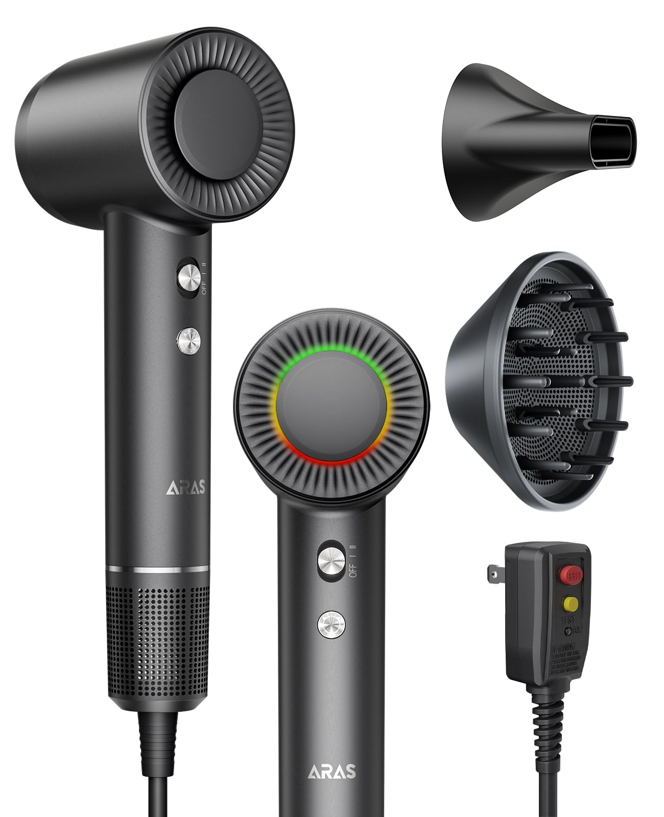 ARAS hair dryer high-speed motor delivers rapid drying for busy mornings.