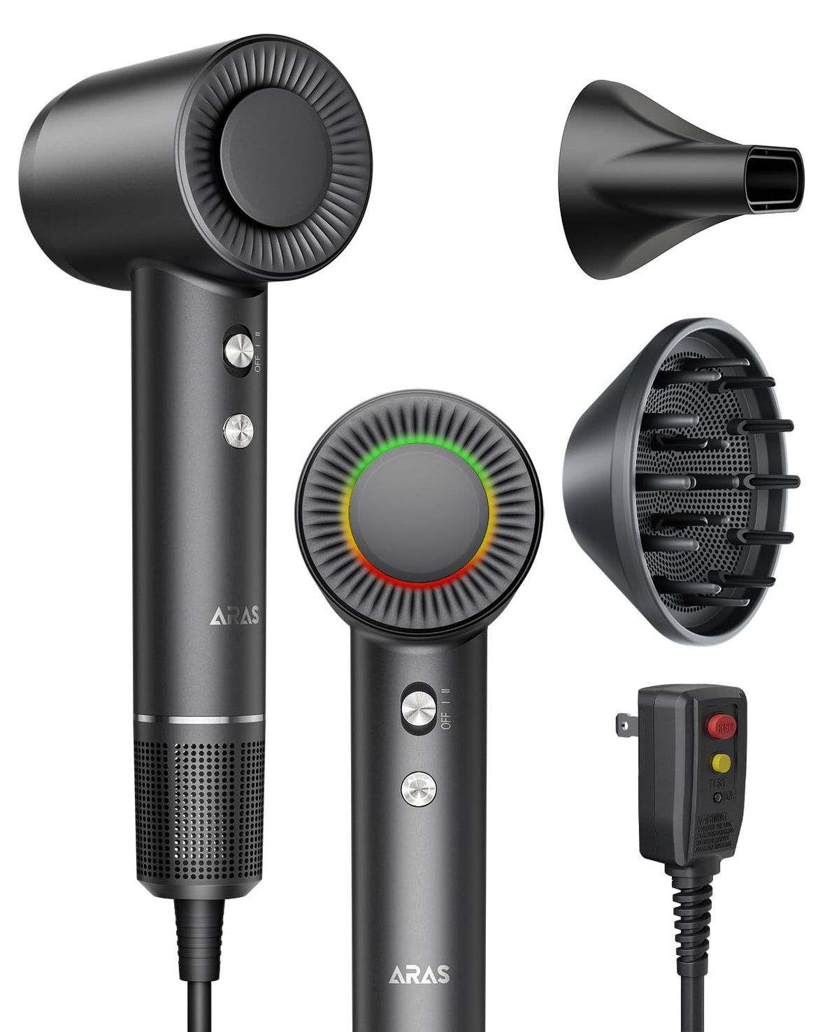 ARAS hair dryer high-speed motor delivers rapid drying for busy mornings.