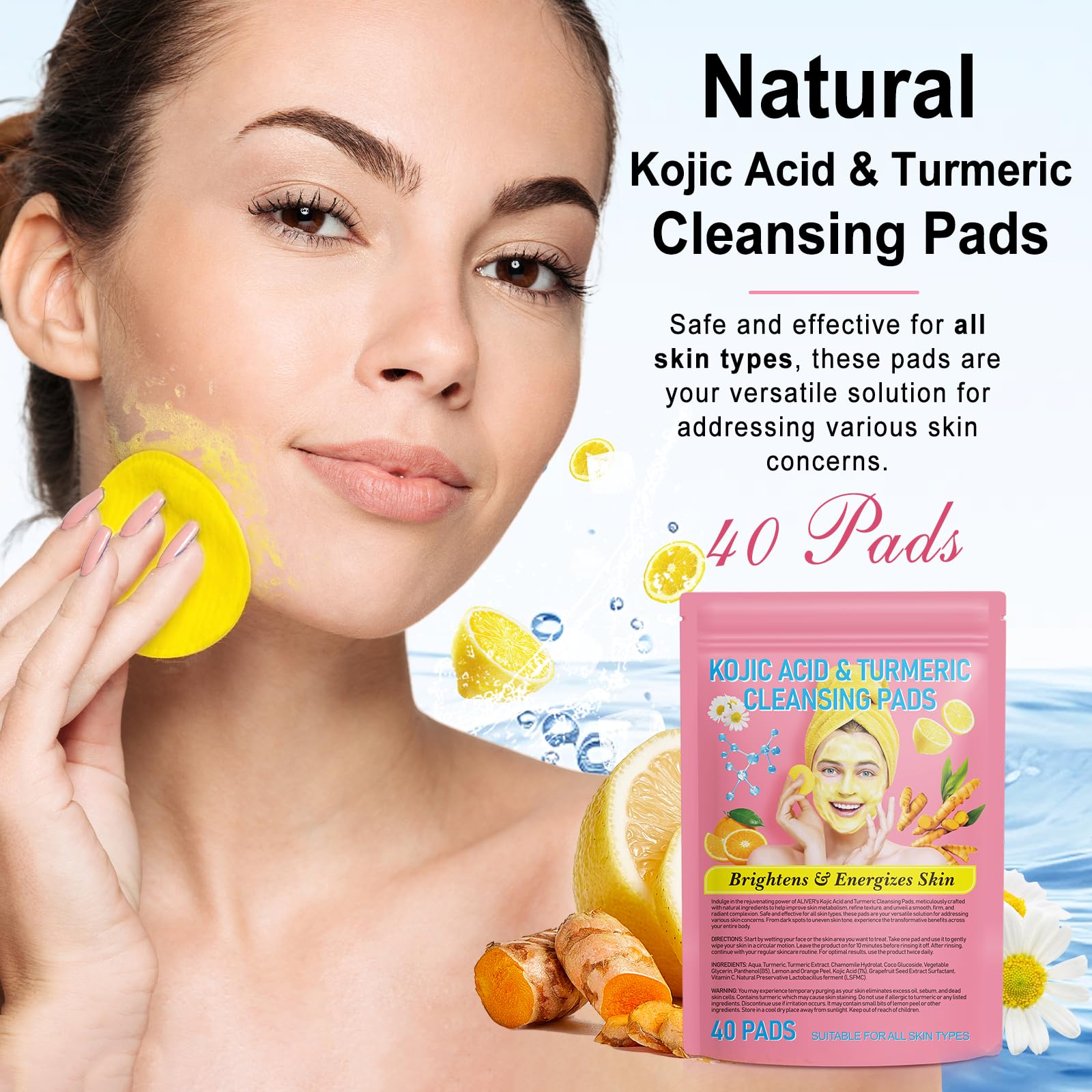 A r b c r n Turmeric Cleansing Pads 2-pack back displays ingredients and usage notes