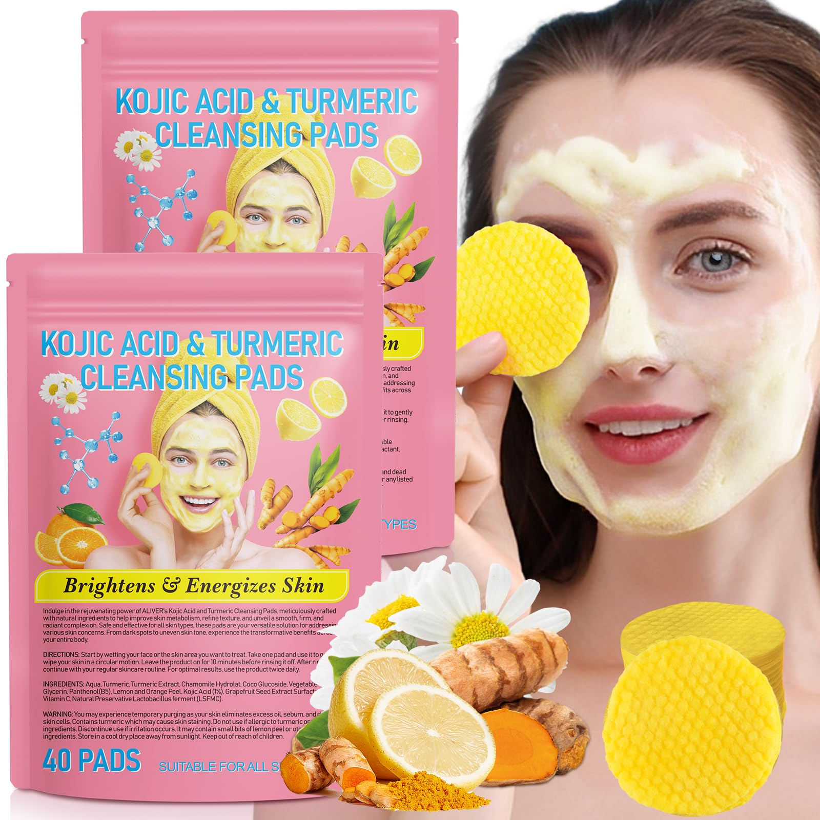 A r b c r n Turmeric Cleansing Pads 2-pack front showcases compact daily-use packaging for easy cleansing
