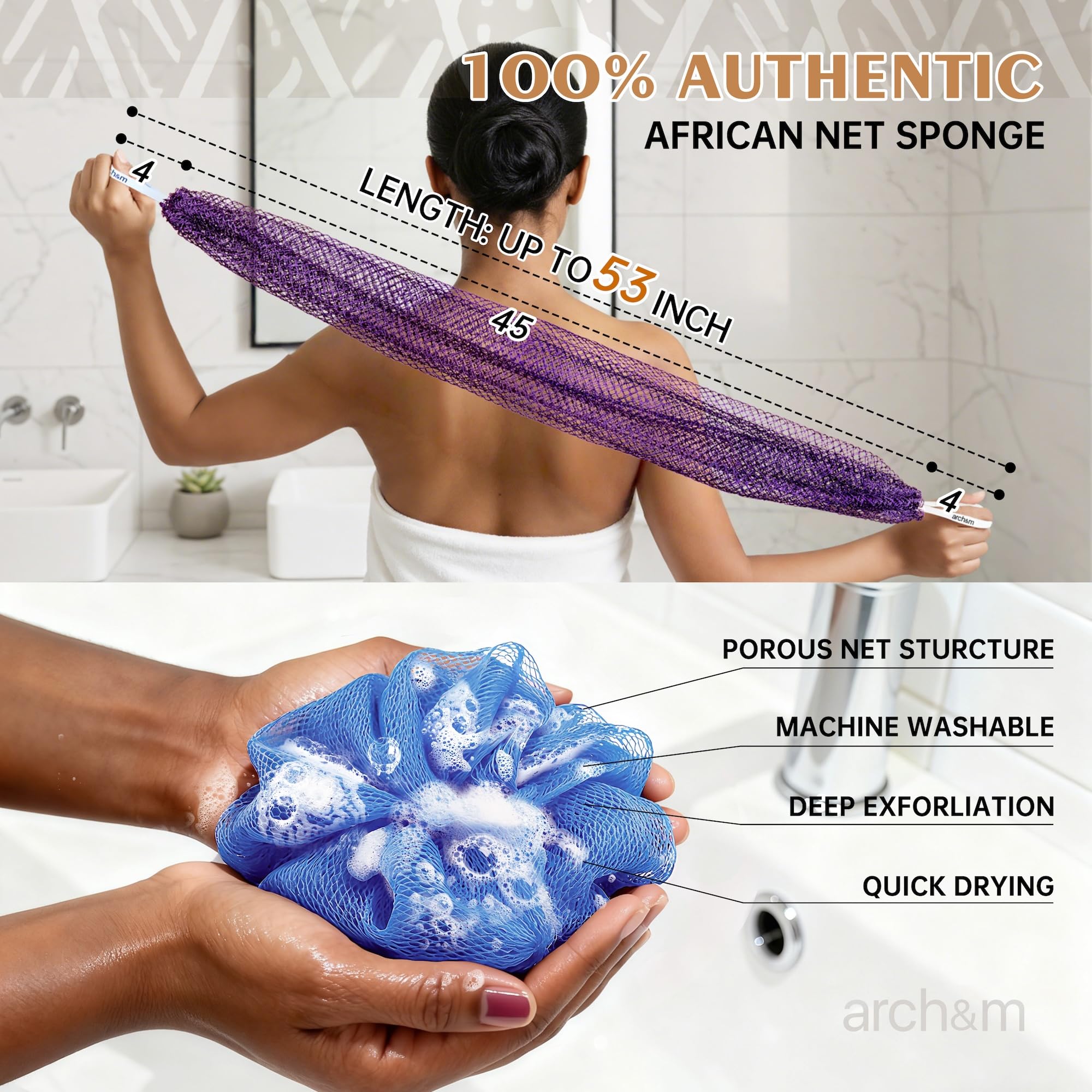 ARCH&M net sponge knots with rich lather demonstrates efficient soap use.