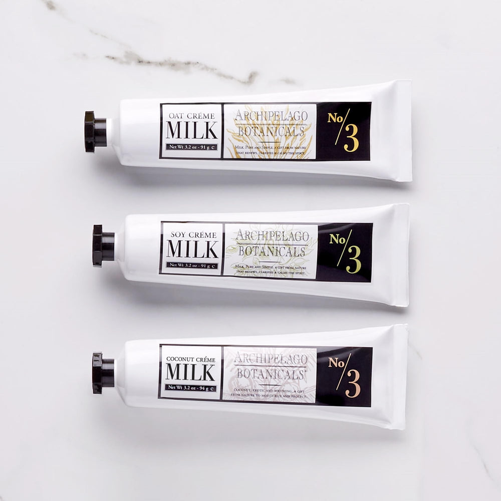 Archipelago Botanicals dried milk solids and plant extracts nourish skin ingredients.