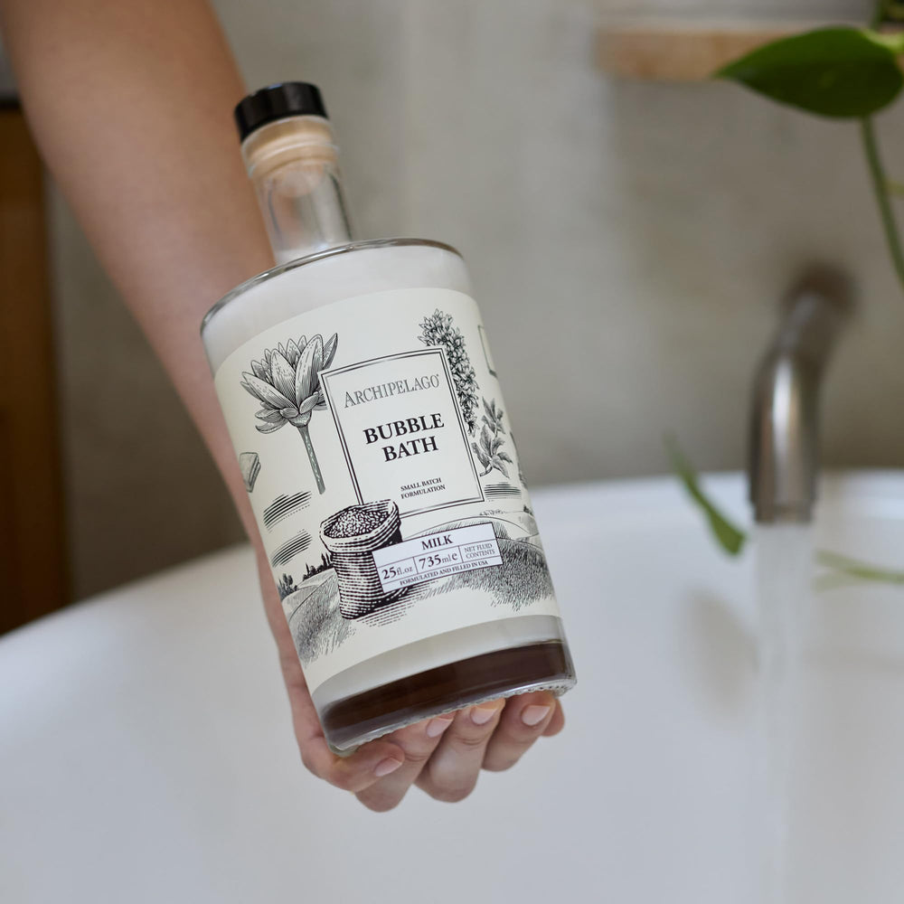 Archipelago Botanicals Luxury Milk Bubble Bath contains dried milk solids for soothing, nourished skin