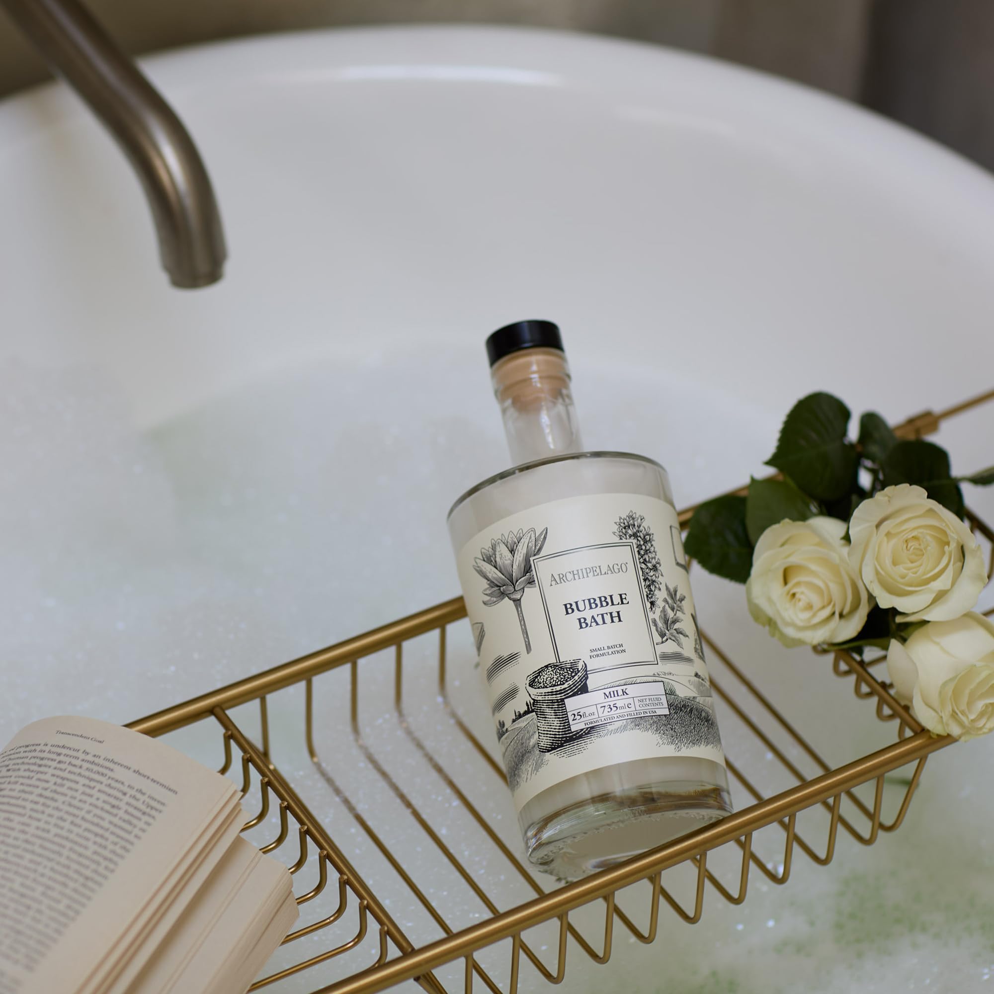 Archipelago Botanicals Luxury Milk Bubble Bath packaging highlights USA-made materials