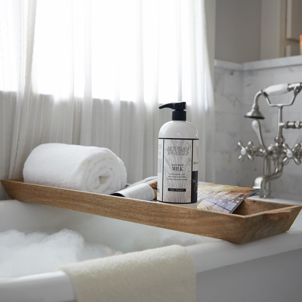 Archipelago Botanicals Milk Body Wash foam-lather reveals creamy texture for gentle cleansing