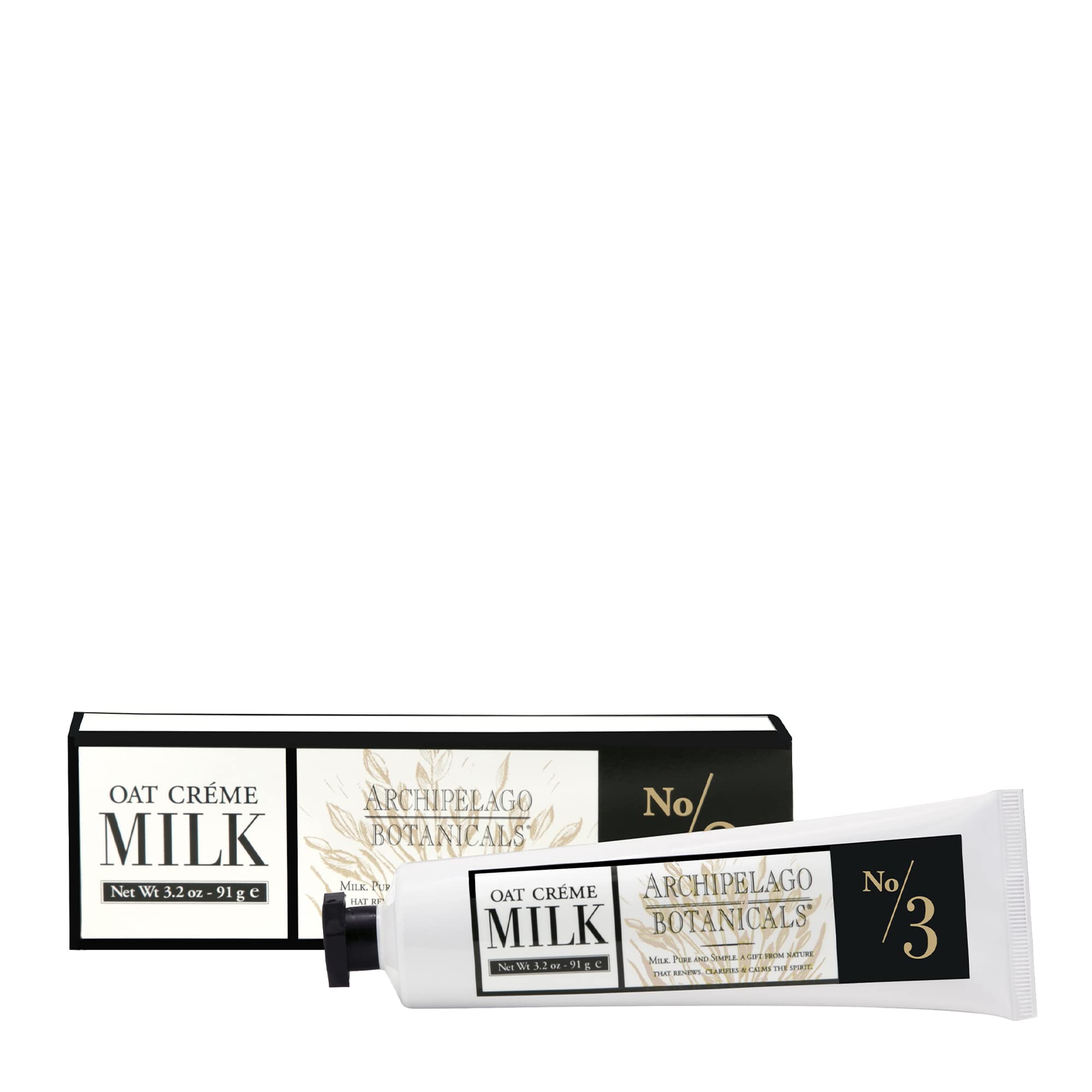 Archipelago Botanicals Oat Milk Hand Creme bottle demonstrates silky, non-greasy hydration.
