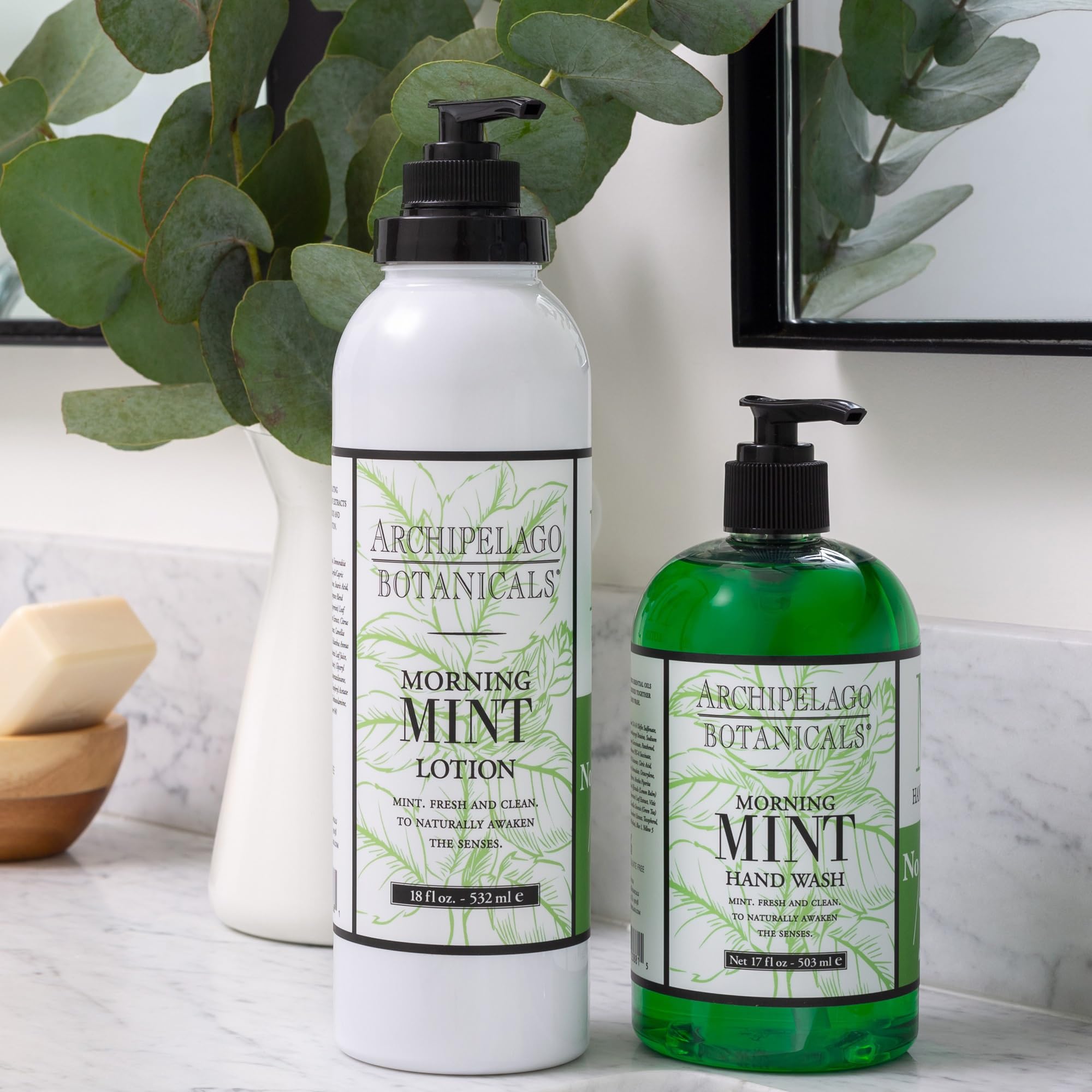 Archipelago Botanicals Morning Mint Lotion label highlights cruelty-free formulation for mindful skincare