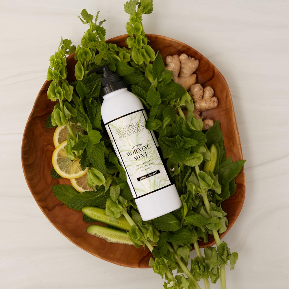 Archipelago Botanicals Morning Mint Lotion supports a refreshing morning ritual for sensitive skin