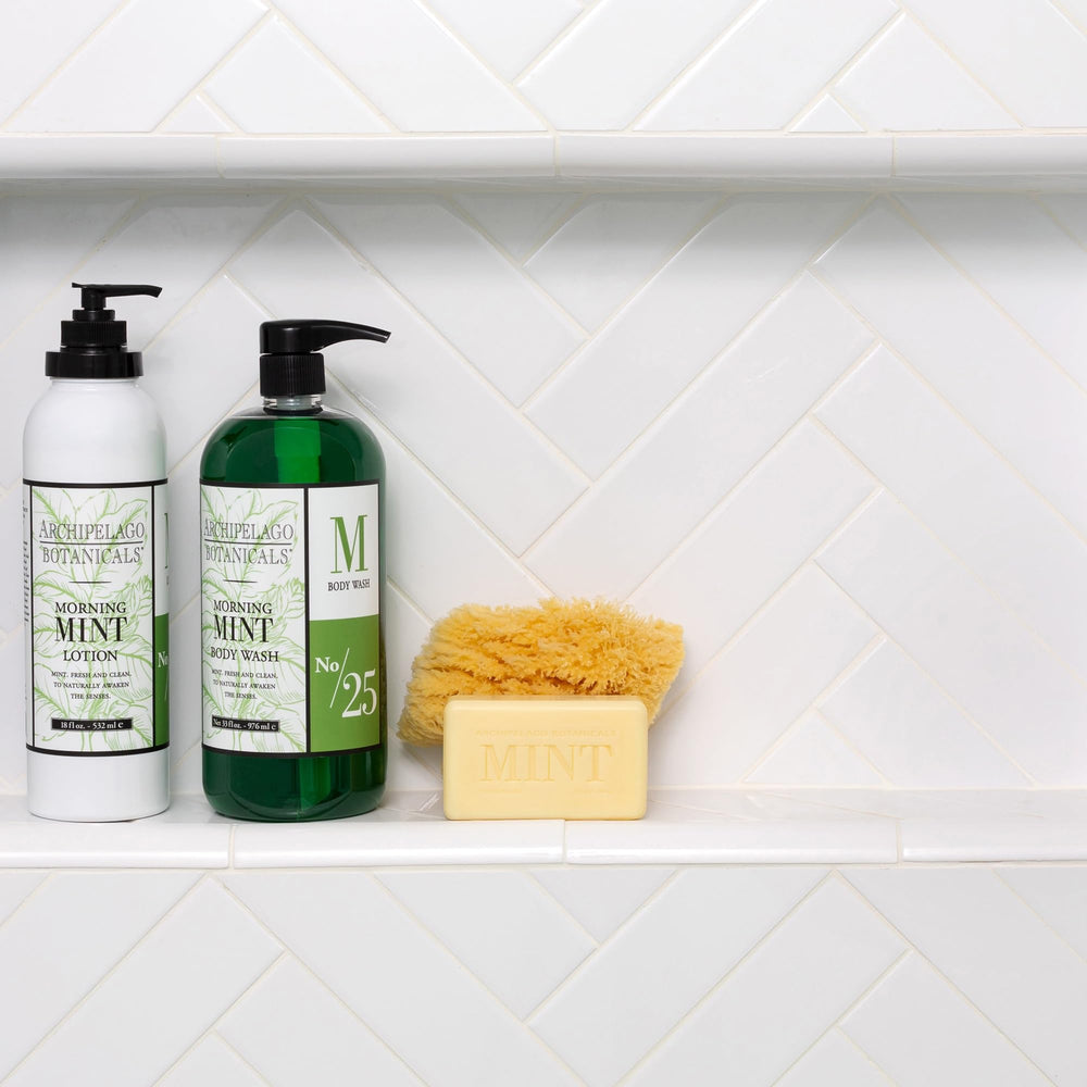 Archipelago Morning Mint pump dispenser offers easy, controlled lather
