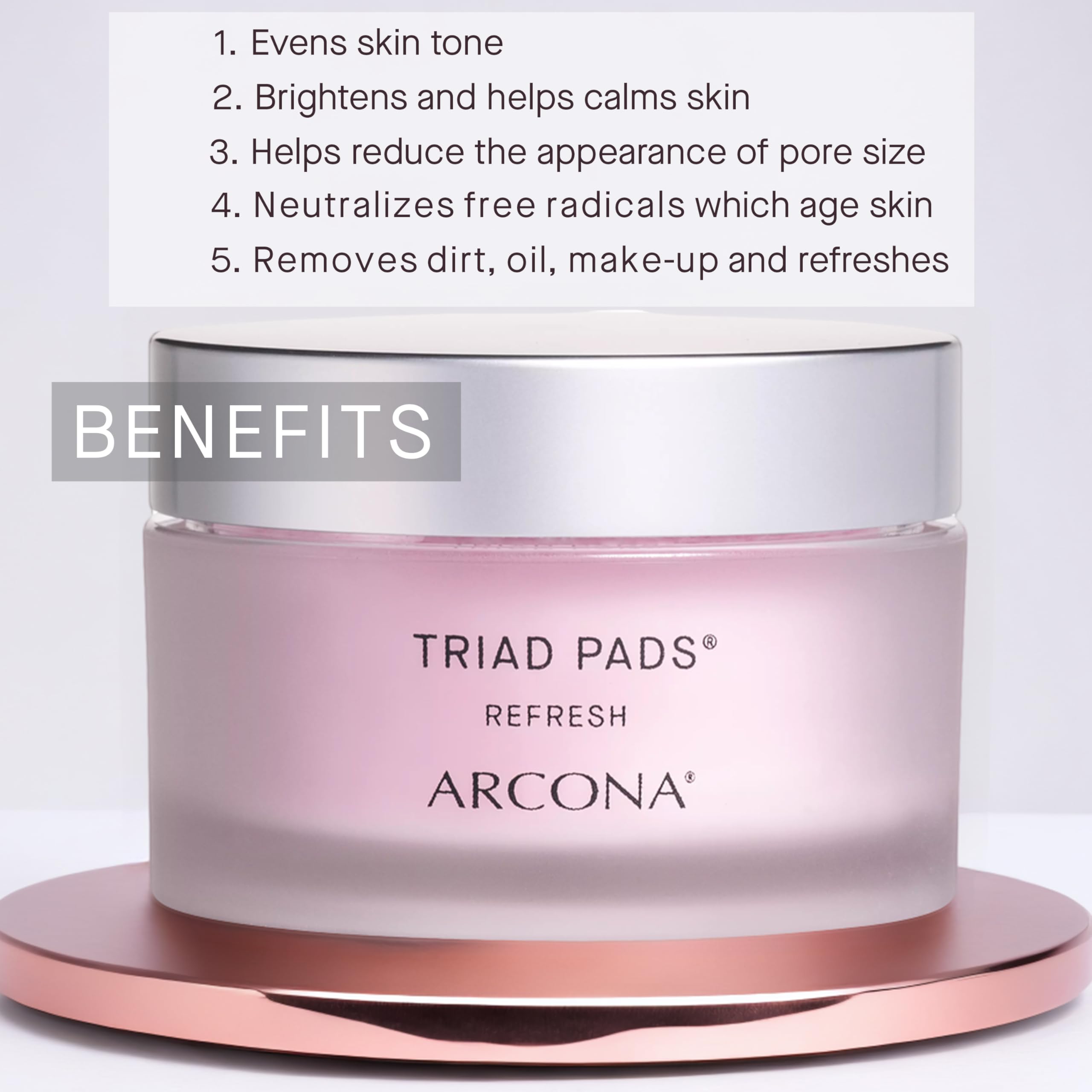 ARCONA Triad Pads in hand show milky pads for radiant skin.