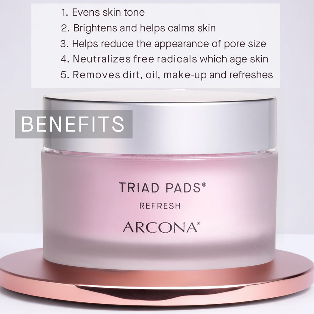 ARCONA Triad Pads in hand show milky pads for radiant skin.