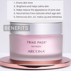 ARCONA Triad Pads in hand show milky pads for radiant skin.
