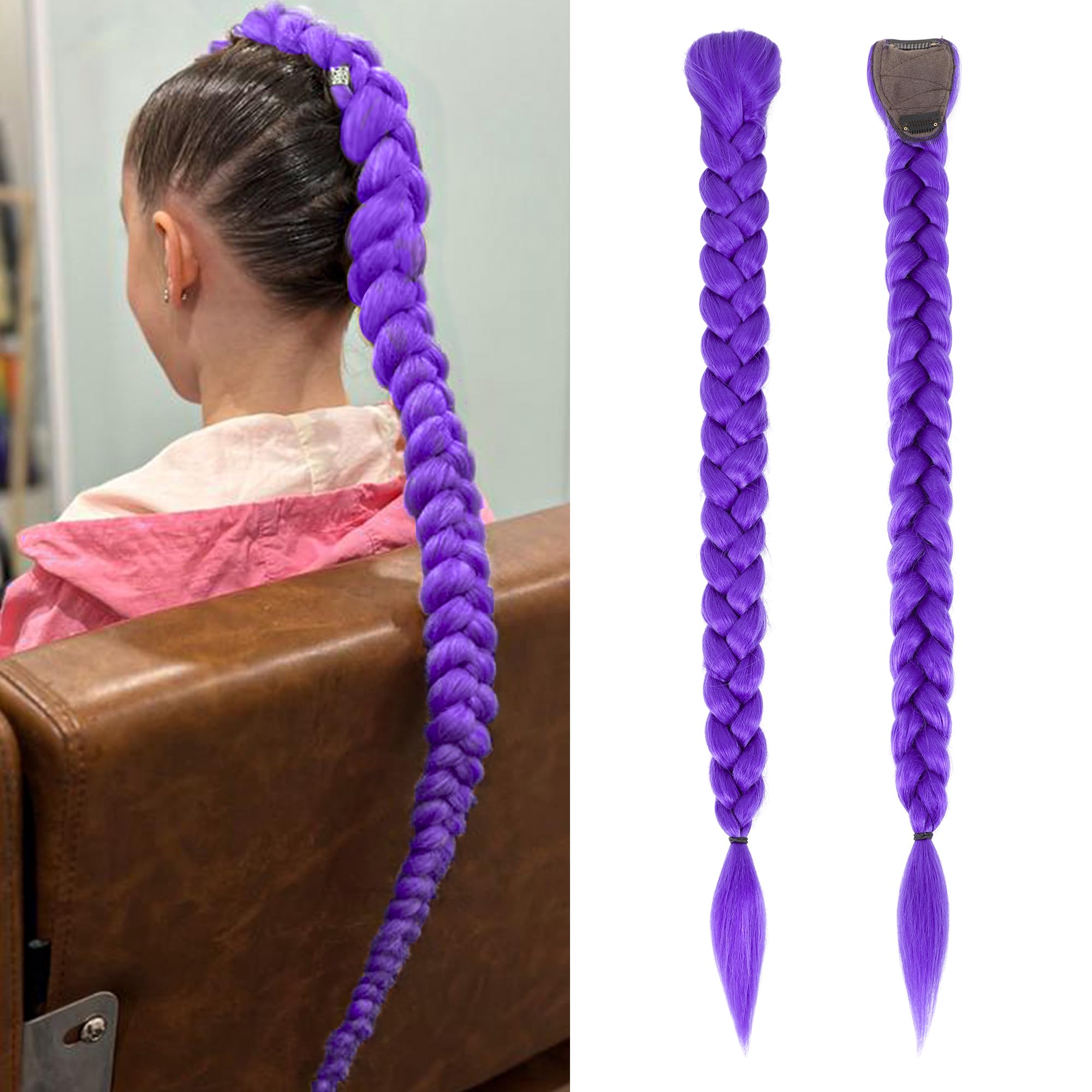 Arcpor long purple braids 26-inch clip-in ponytail for dramatic cosplay looks