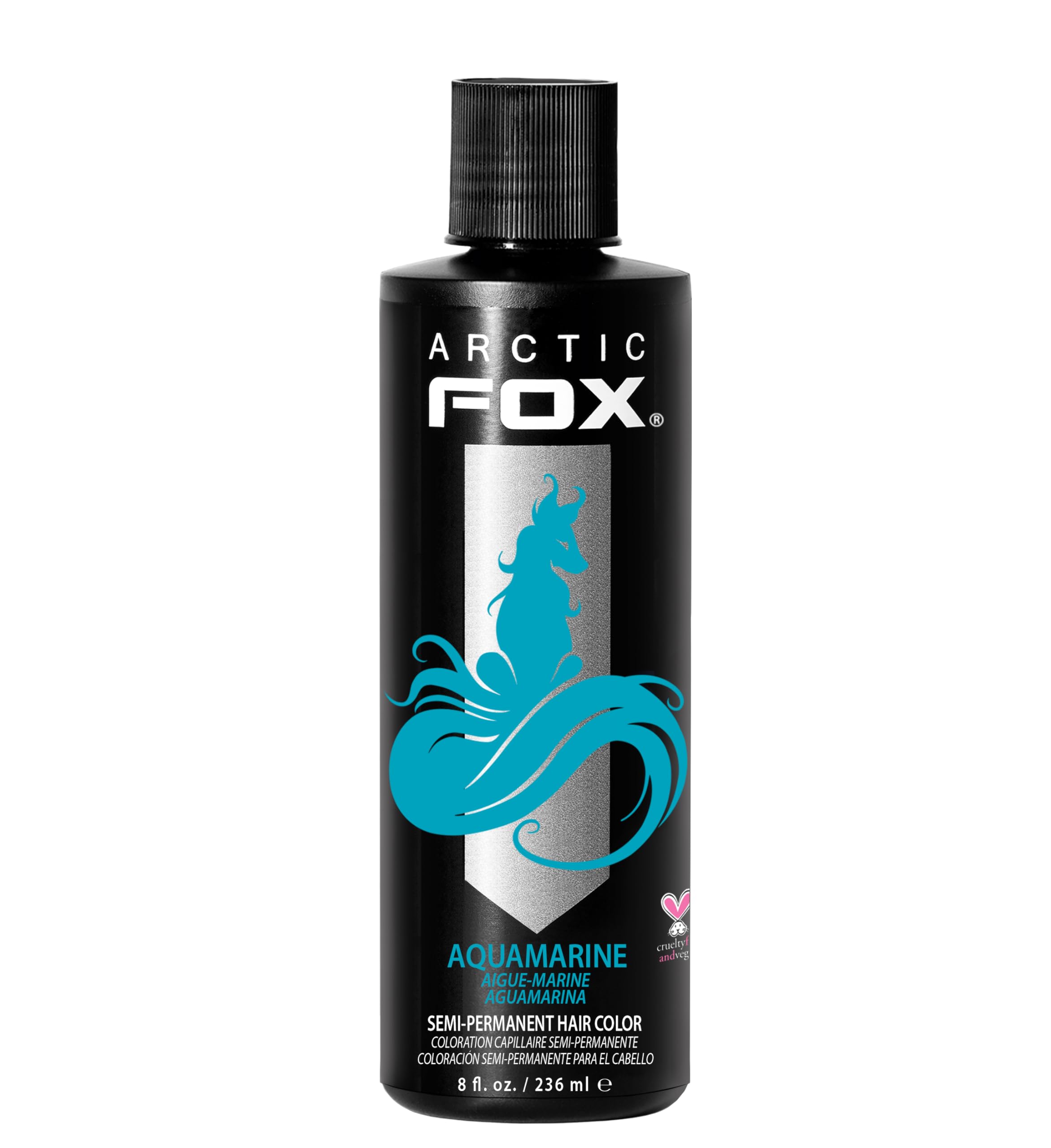 ARCTIC FOX Aquamarine bottle closeup showcasing vibrant color for bold looks.