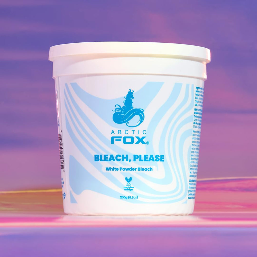 Arctic Fox Bleach Please finished platinum hair demonstrates salon-quality results at home.