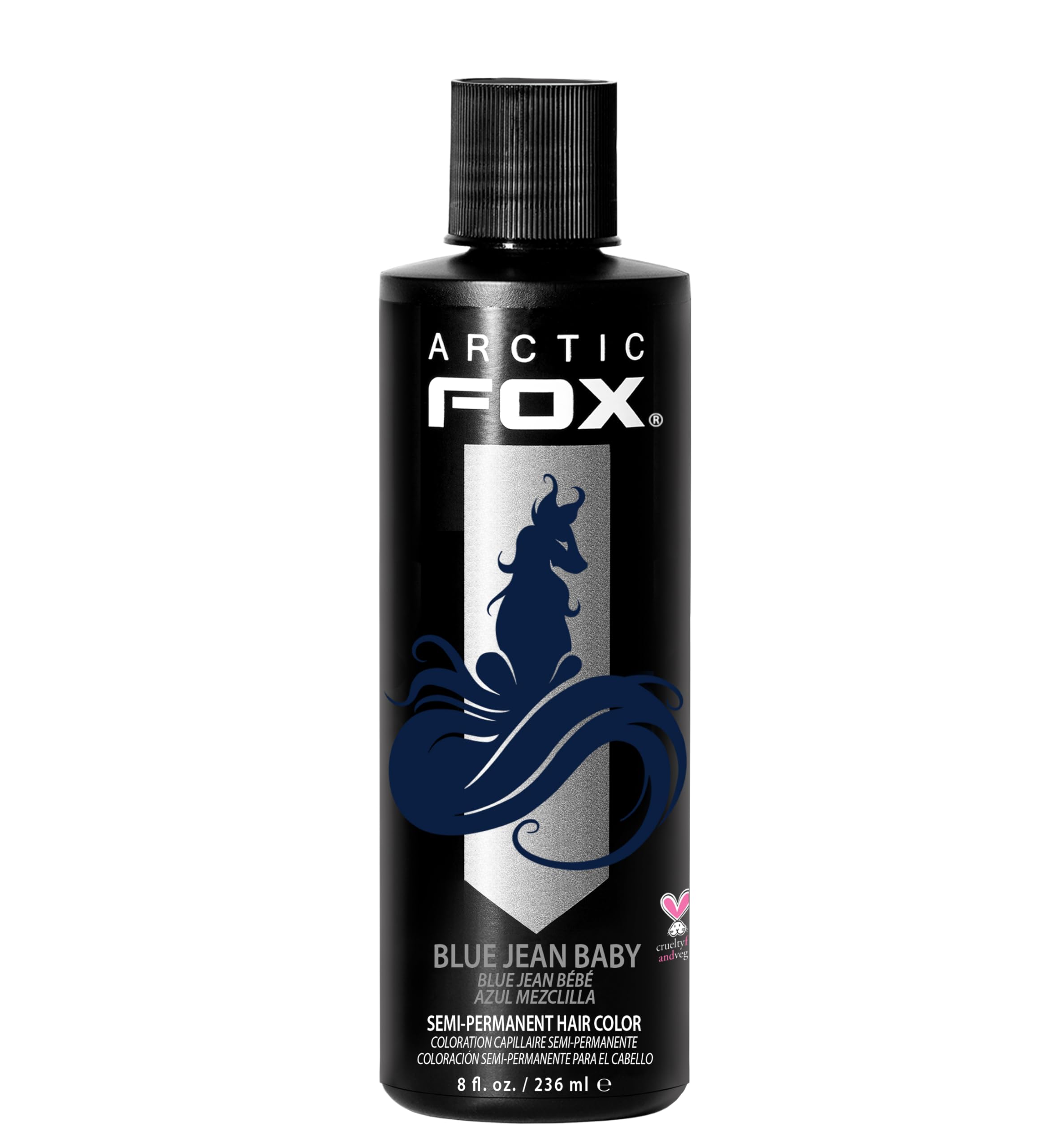 ARCTIC FOX Blue Jean Baby dye swatch on hair shows deep navy pigment
