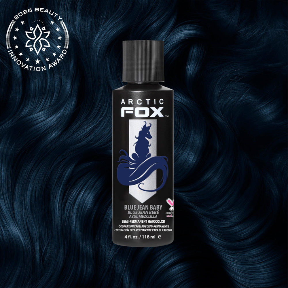 ARCTIC FOX Blue Jean Baby swatches demonstrate deep navy pigment options.