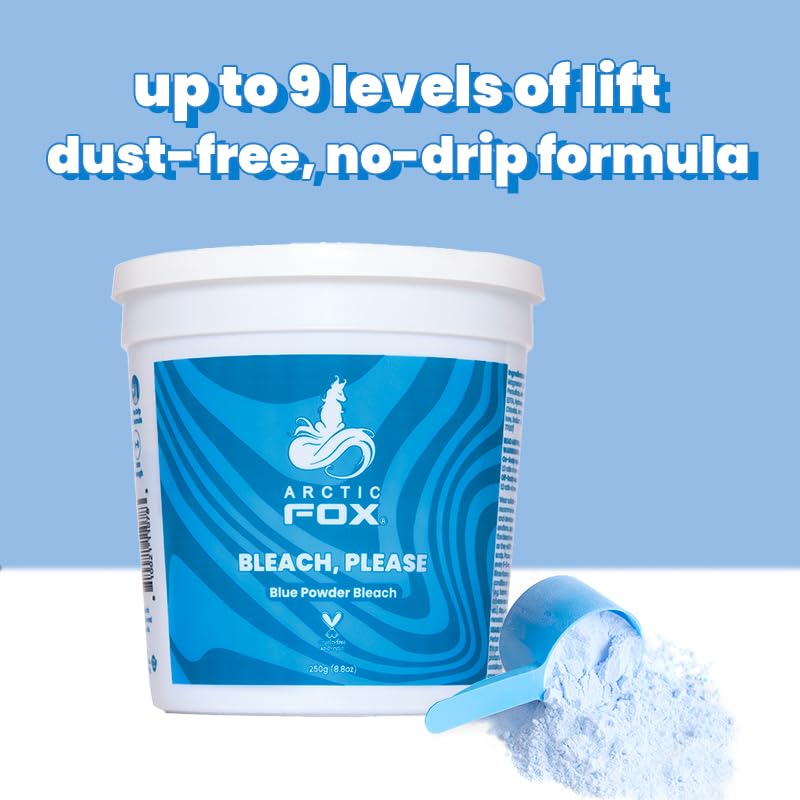 ARCTIC FOX Blue Powder Bleach lift demonstrates high lift for platinum shades.