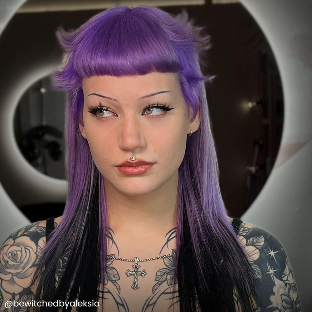 ARCTIC FOX Girls Night before-after hair shot with vivid pastel lilac color.