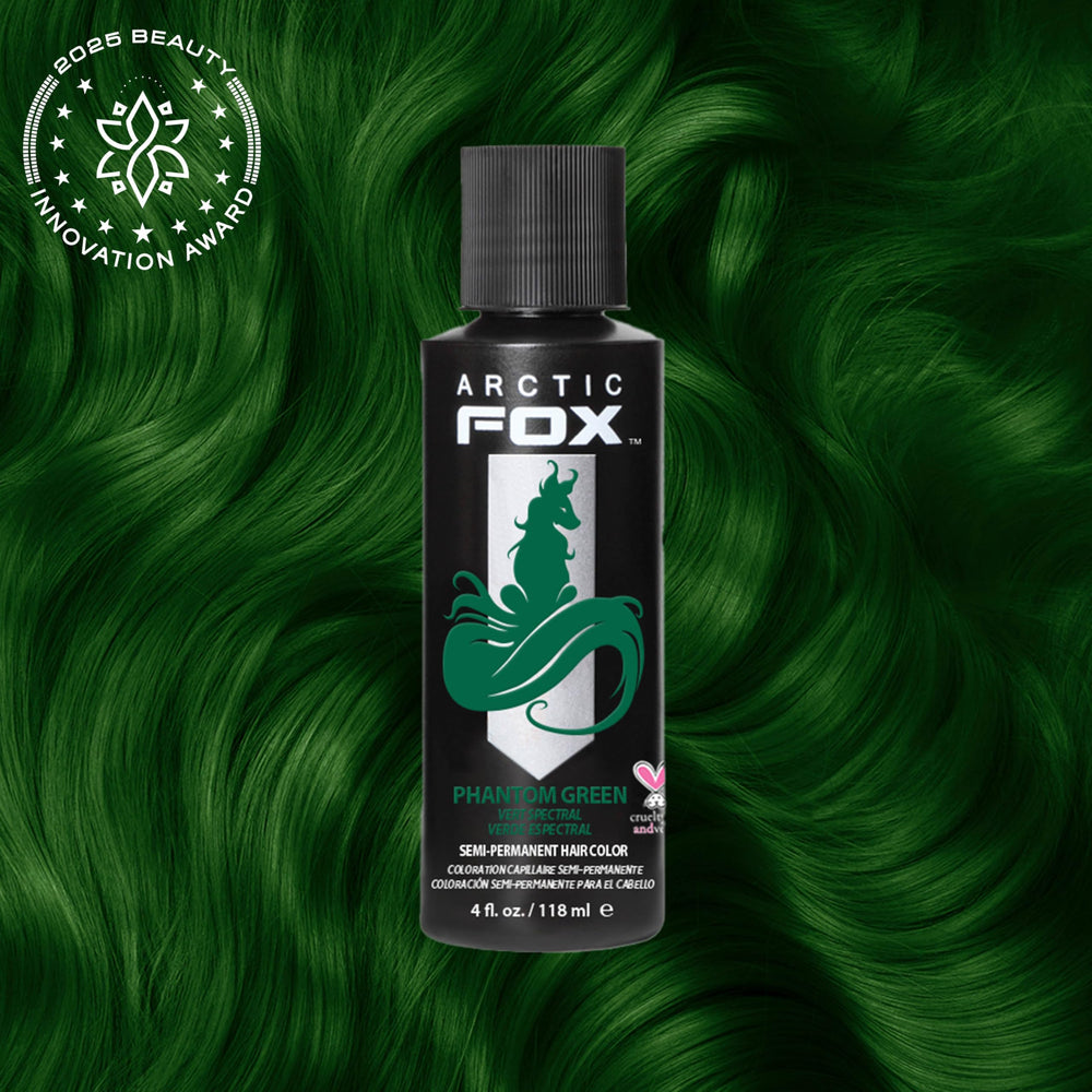 ARCTIC FOX Phantom Green swatches reveal deep emerald tones for lighter bases.