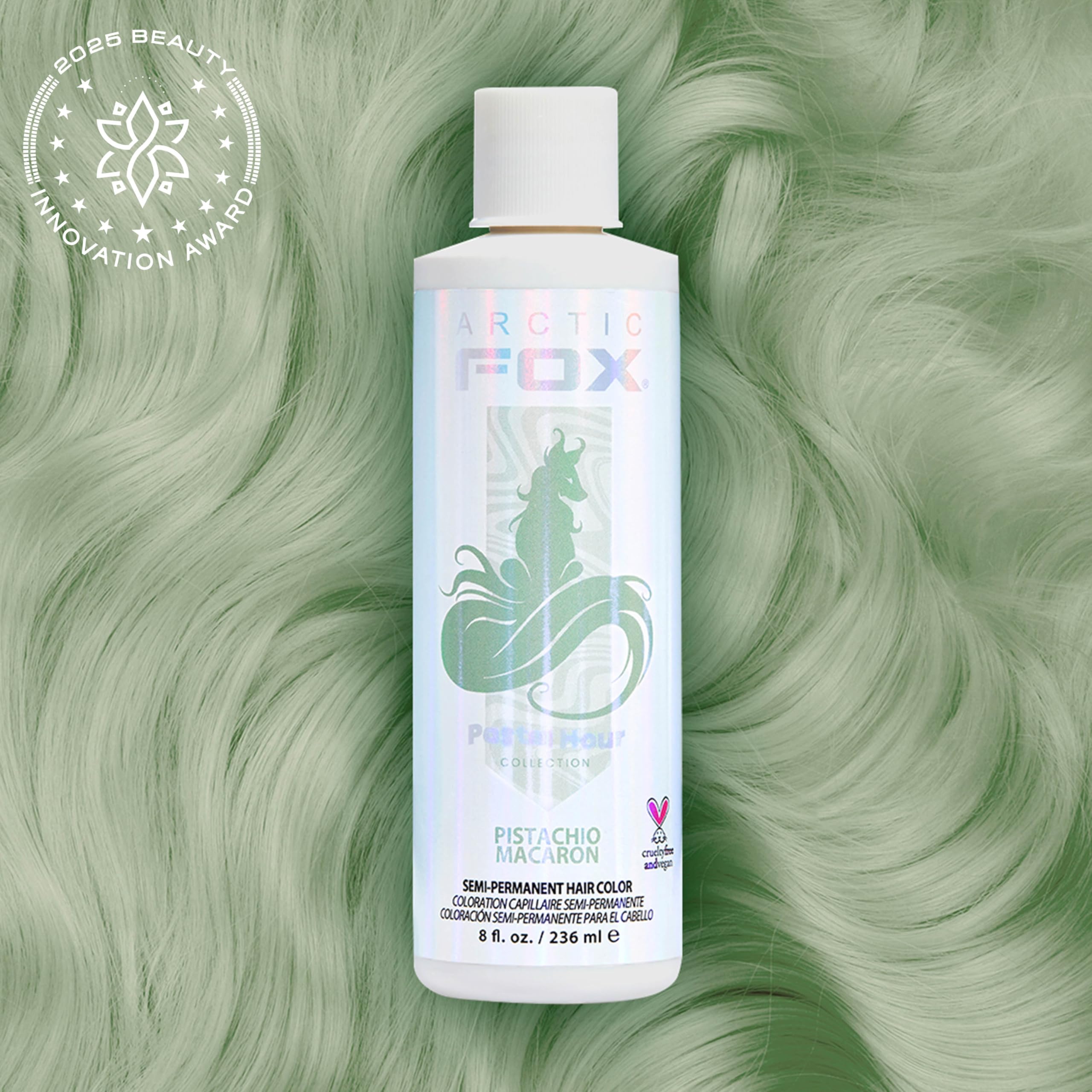 Arctic Fox Pistachio Macaron color swatch reveals pastel mint pigment for lightened hair