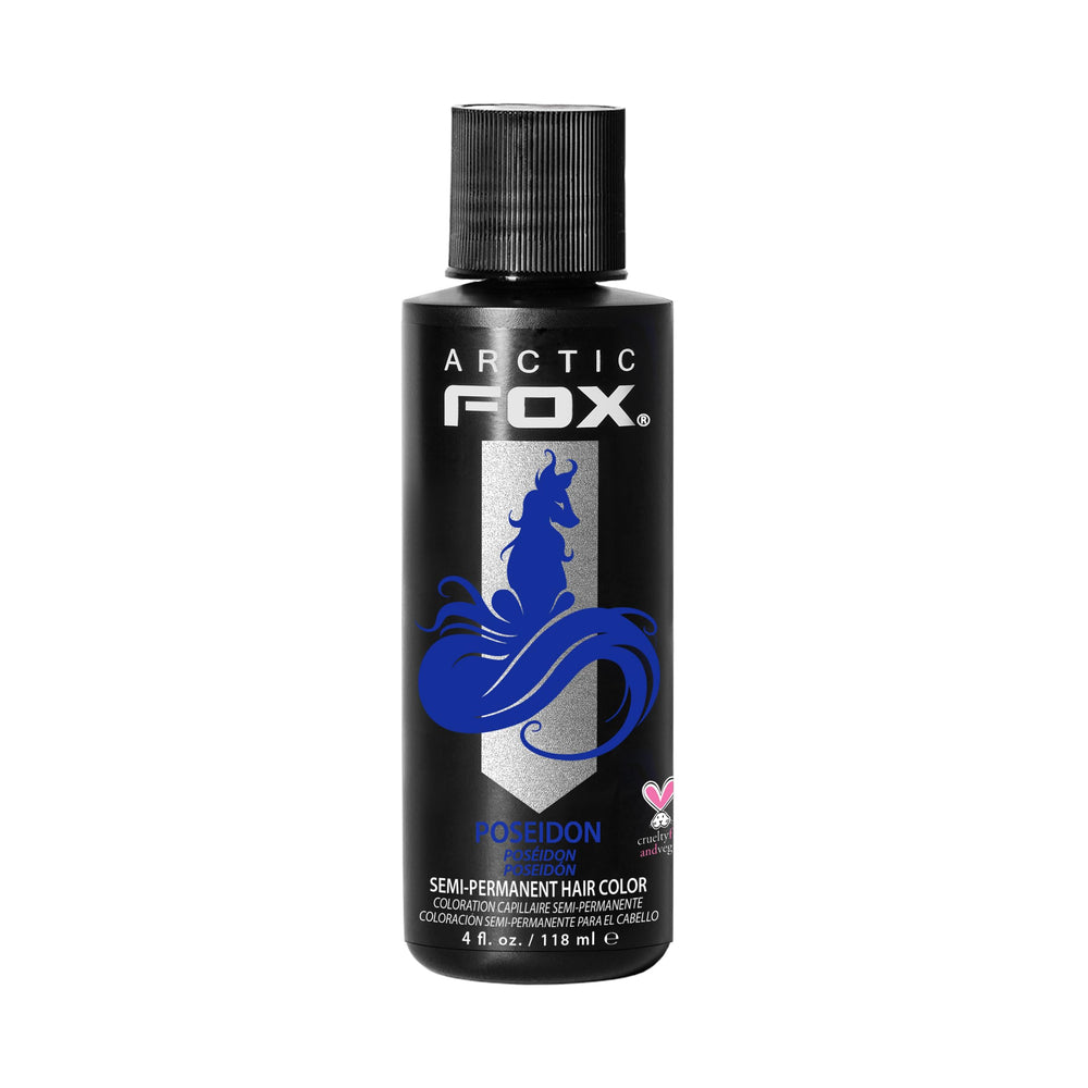 ARCTIC FOX Poseidon azul botella: empaque claro para teñido seguro en casa.