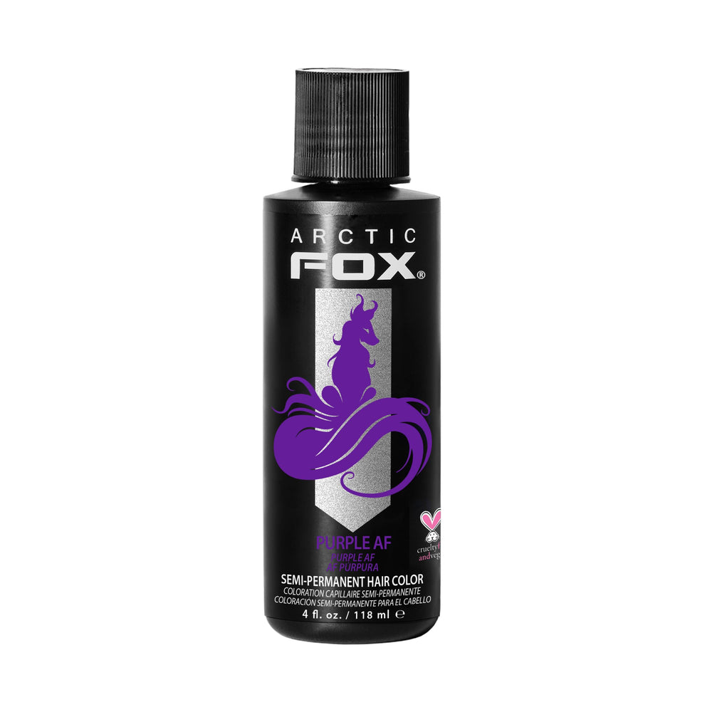 Arctic Fox Purple AF bottle showcases vibrant semi-permanent color for bold looks.