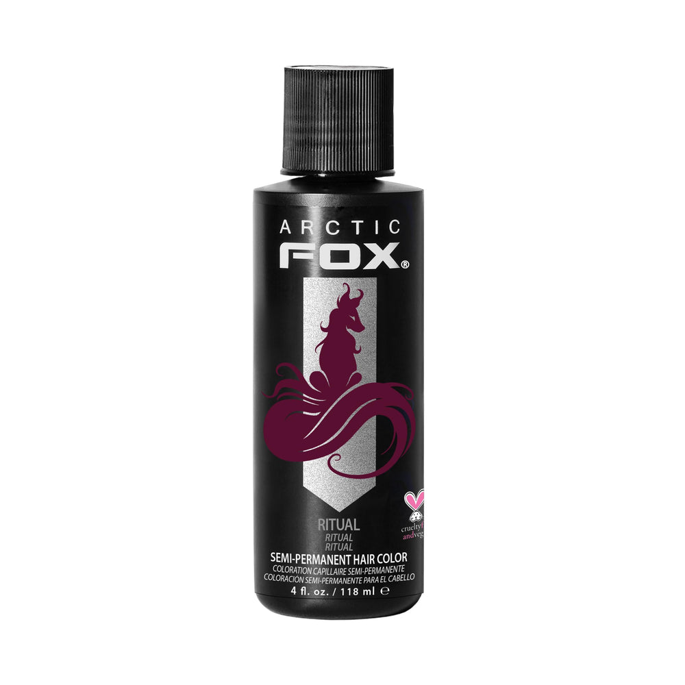 Arctic Fox Ritual bottle pour shows vibrant burgundy shade for rich color application.