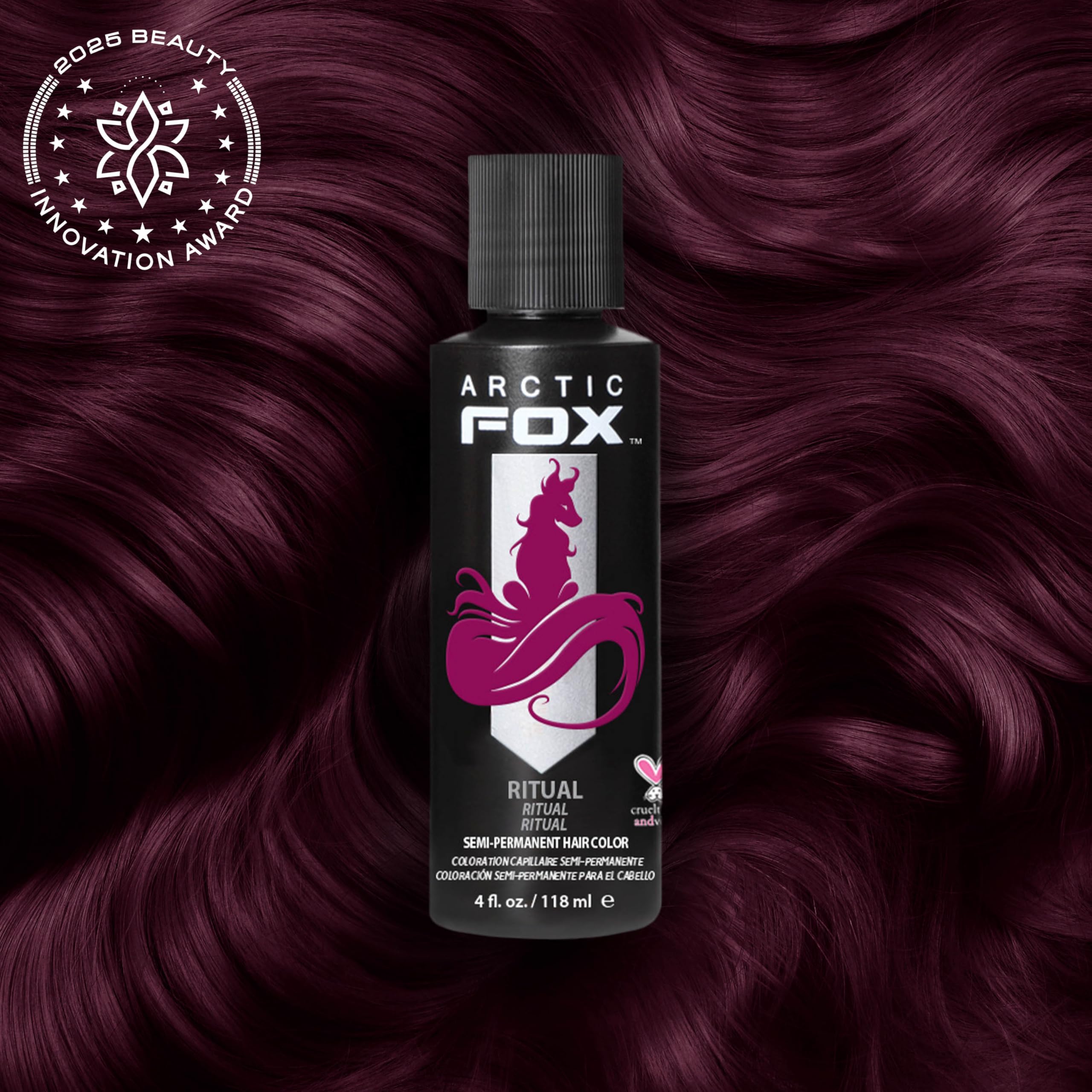 Arctic Fox Ritual burgundy swatch demonstrates jewel-toned color on light hair.