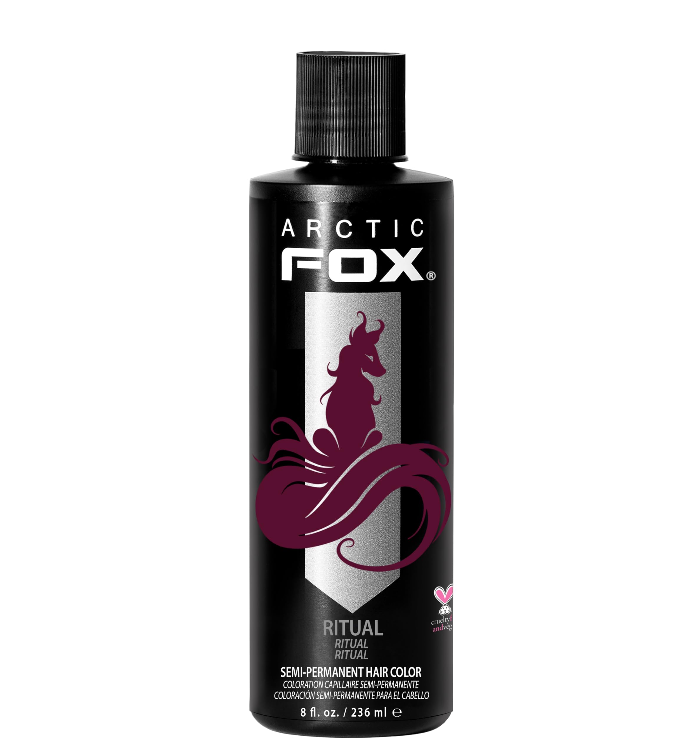 ARCTIC FOX Ritual hair dye bottle front displaying vibrant burgundy pigment for bold color effect.