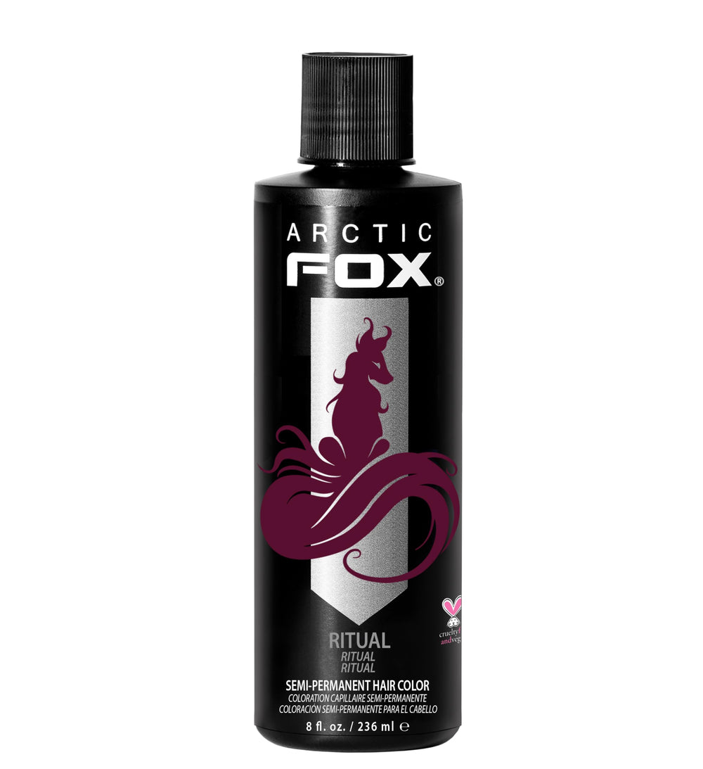 ARCTIC FOX Ritual hair dye bottle front displaying vibrant burgundy pigment for bold color effect.
