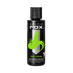 ARCTIC FOX Space Cowgirl electric green dye bottle for bold color exploration.