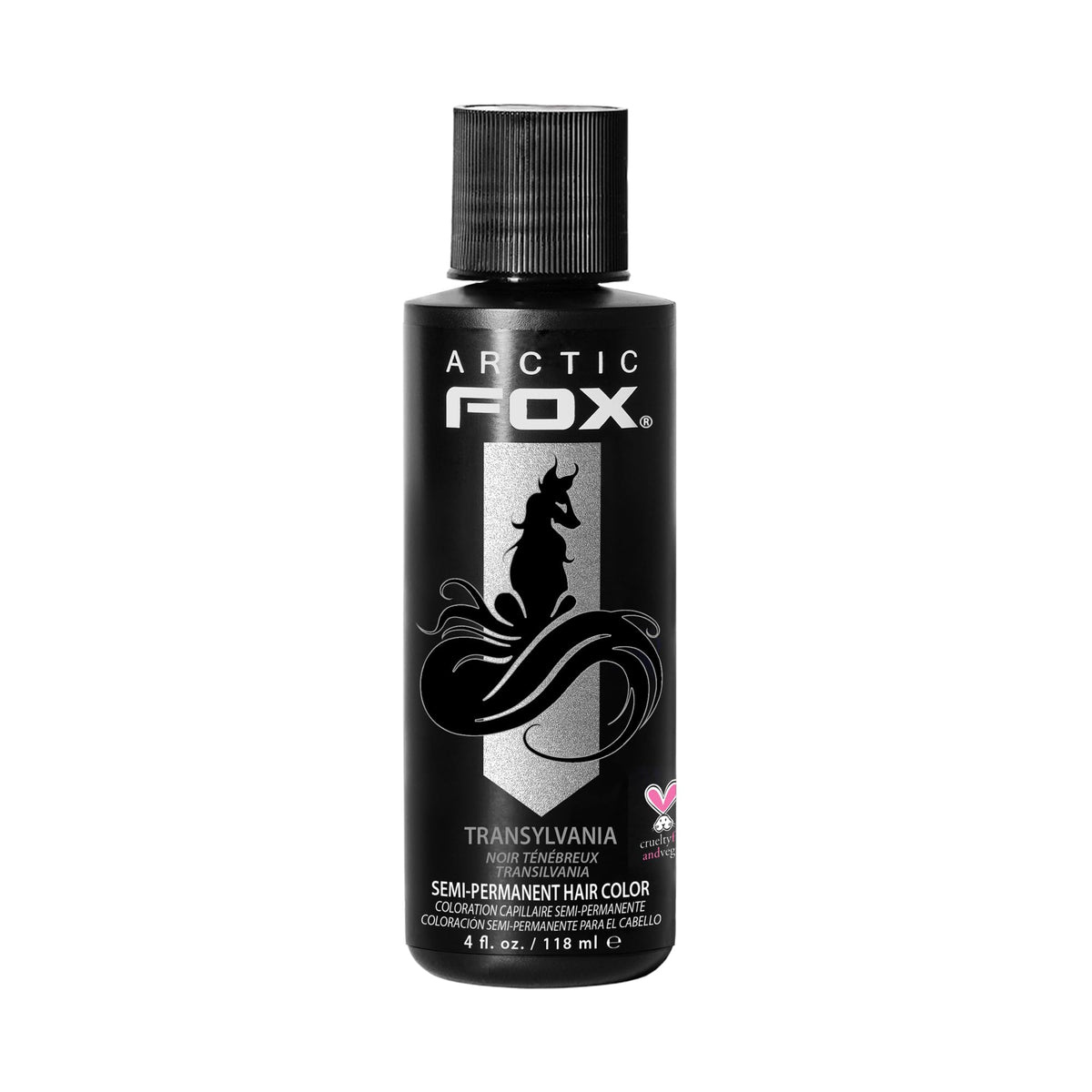 ARCTIC FOX Transylvania jet black shade pour for bold color with cool blue undertones.