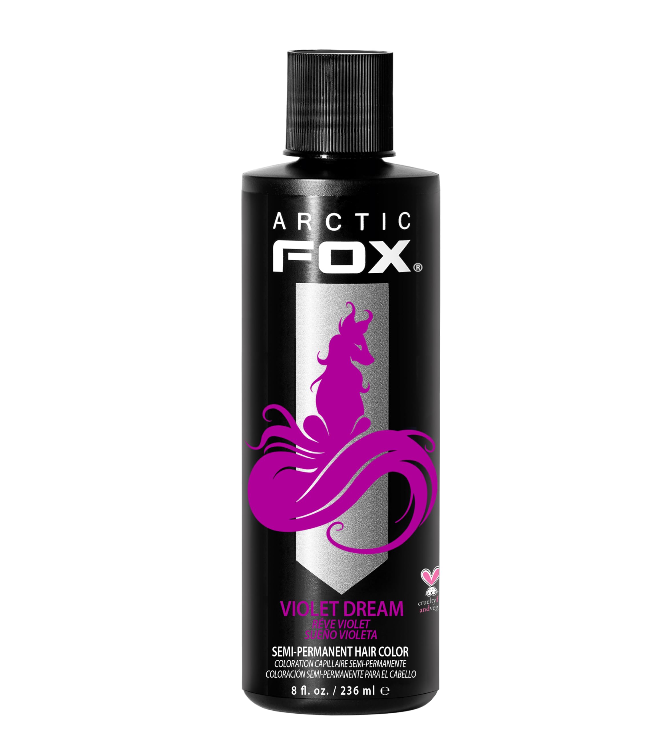 ARCTIC FOX Violet Dream bottle—vibrant semi-permanent color for bold hair.