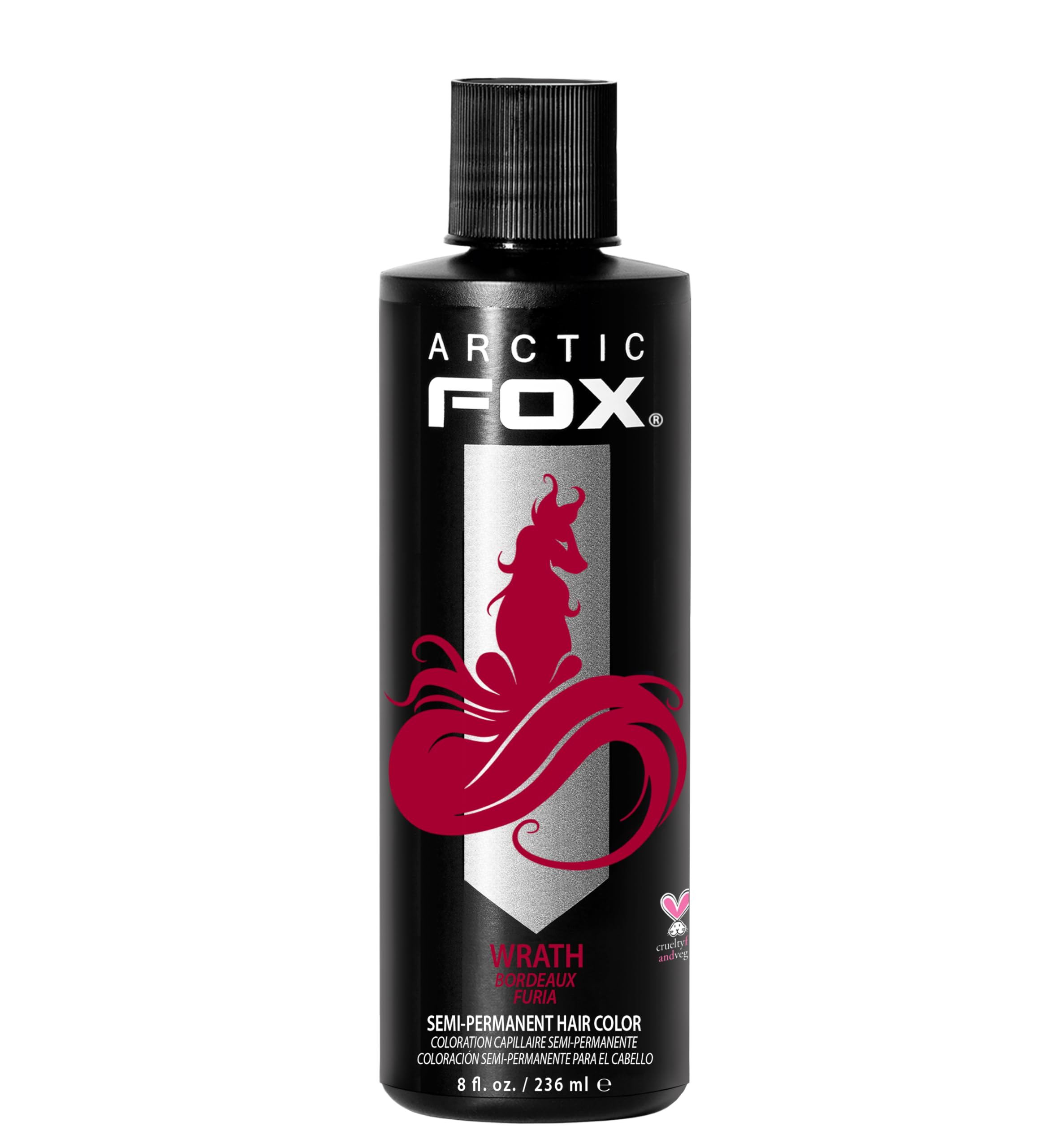 ARCTIC FOX Wrath bottle front showing vegan dye packaging for bold red shade.