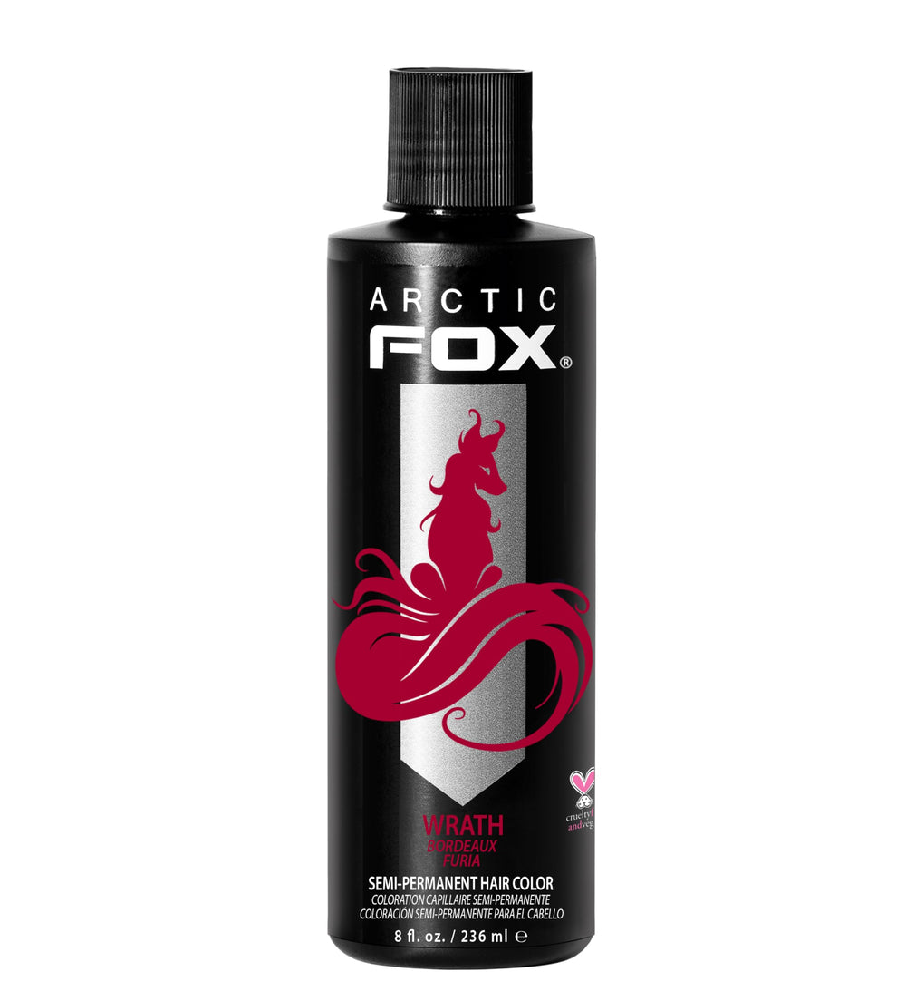 ARCTIC FOX Wrath bottle front showing vegan dye packaging for bold red shade.